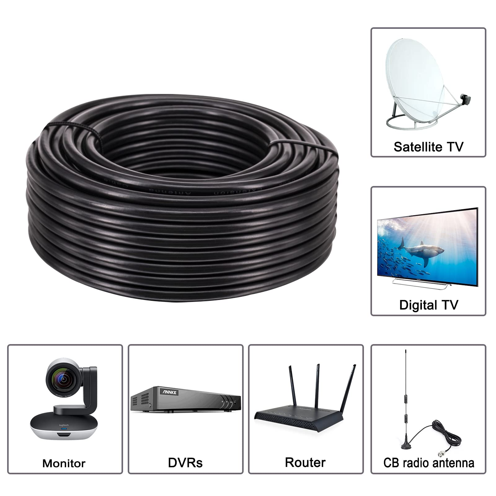 30M Câble coaxial RG58 50 Ohm Antenne WiFi pour Walkie | Pour talkie/radio, connecteurs BNC/SMA/UHF