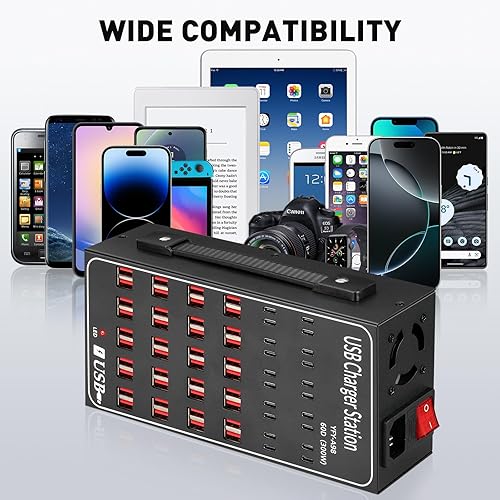 Miniatura 4 de Estación de carga USB múltiple de 60 puertos (40 puertos USB A y 20 puertos USB  C), estación de carga rápida MIXILIN de 300 W (60 A) con