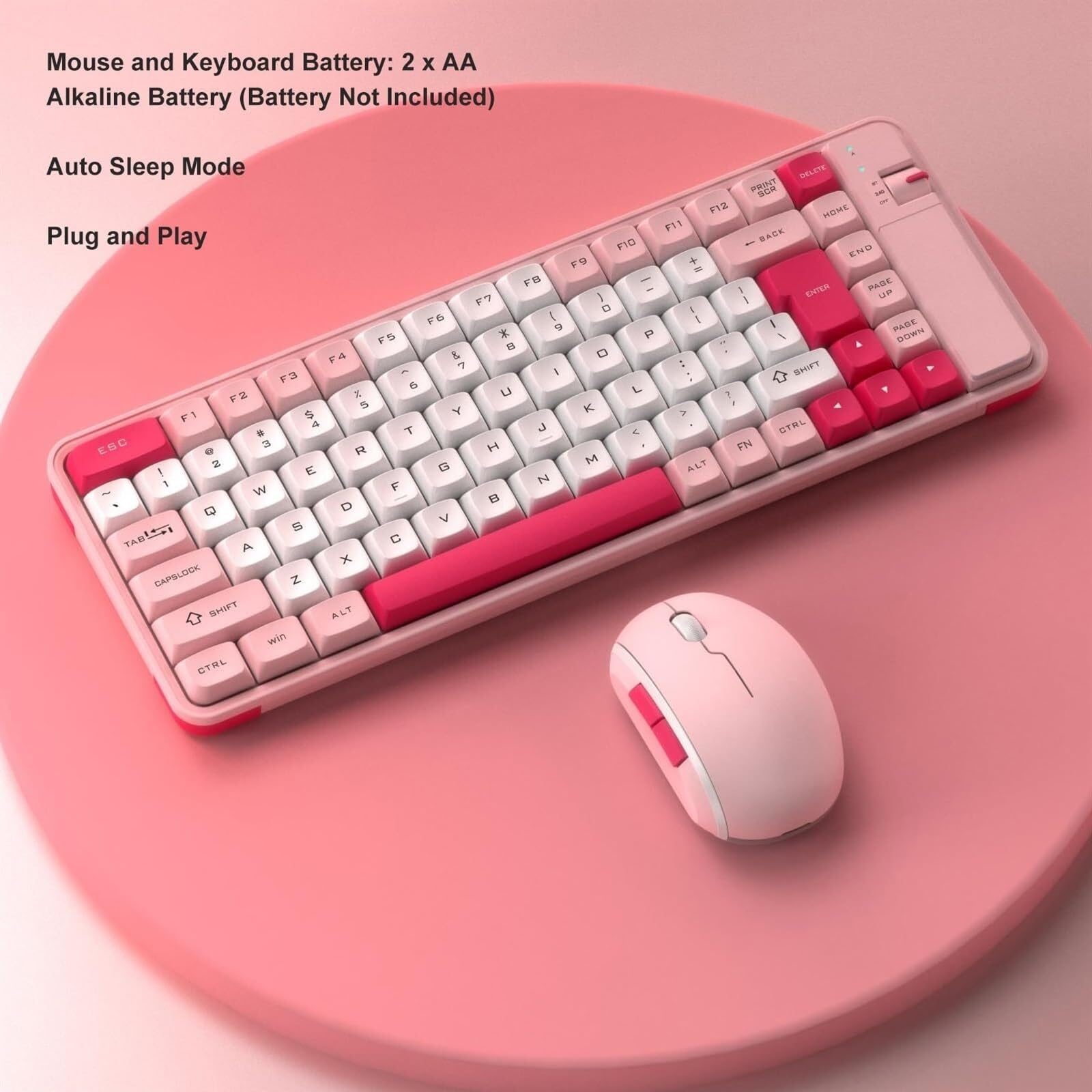 Klawiatura i Mysz do Gier, Zestaw Klawiatury I Myszy Do Gier 84 Klawisze Z Odbiornikiem USB Do Laptopa Wodoszczelna Klawiatura i Mysz(Pink)