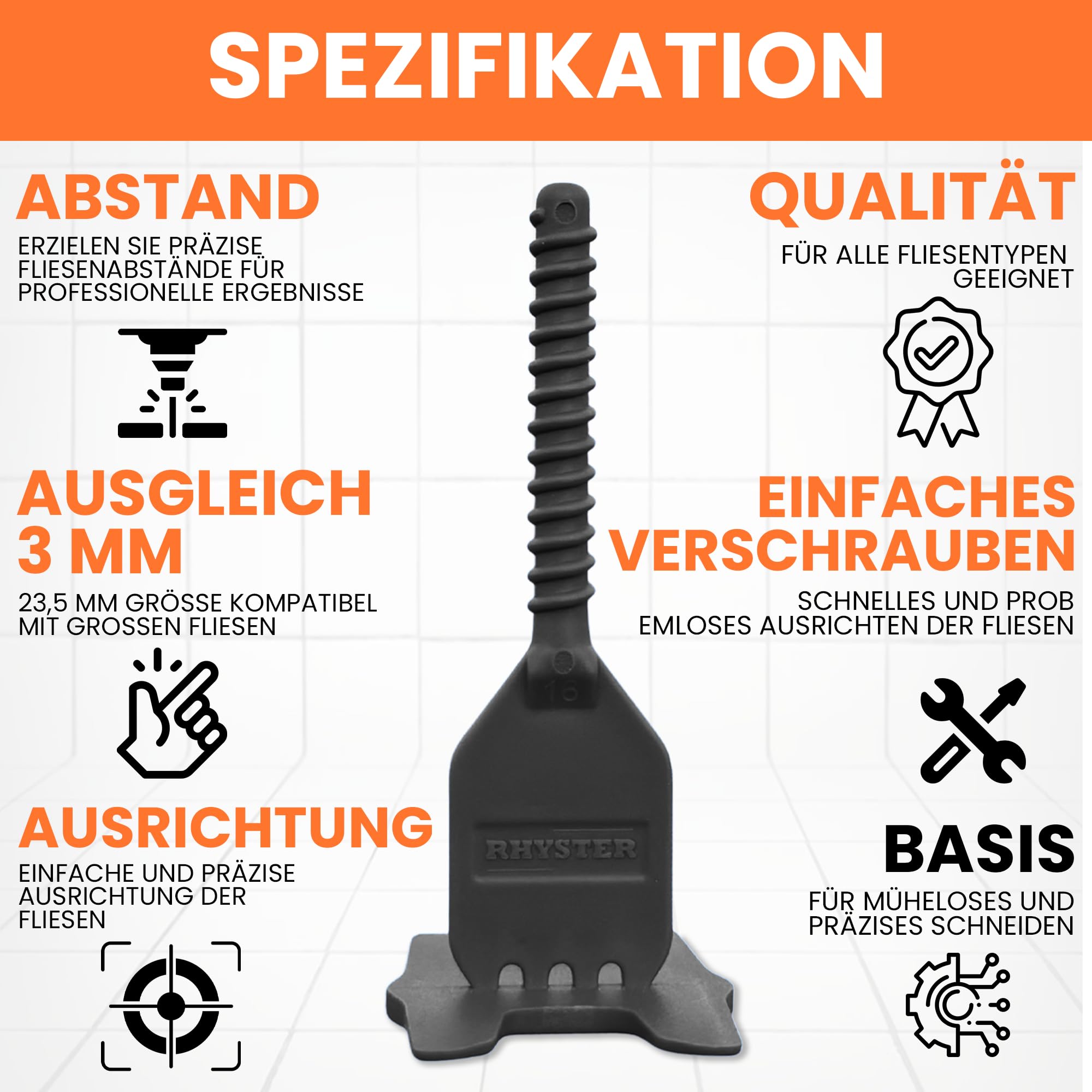 Nivelliersystem 3 mm – Starterpaket – 302 Stück – Fliesenverlegung | 100 Clips + 100 Scheiben + 100 Schutzvorrichtungen + Hammer + Wasserwaage gratis.
