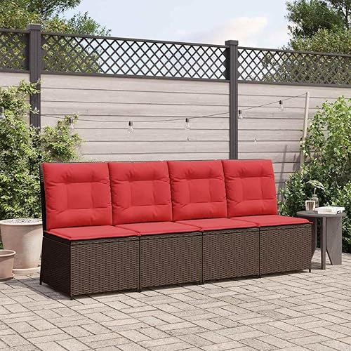 Reclining Garden Sofa Brown Poly Rattan Lounge Chair with Adjustable Backrest Weatherproof Outdoor Seating for Patio Balcony and Garden Use