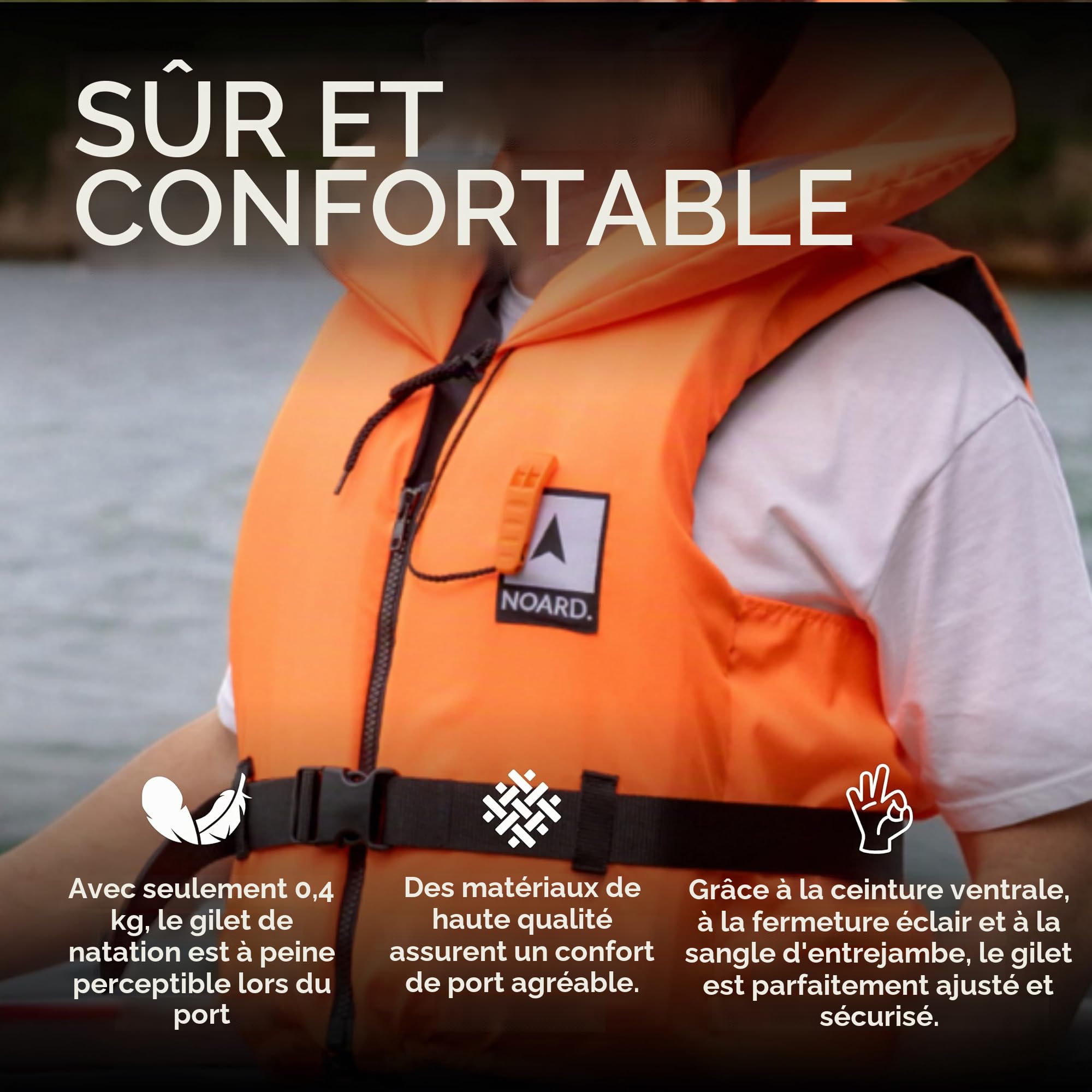 NOARD Gilet de Sauvetage pour Enfants - Seaside Orange - 70-90 kg - 100N de flottabilité - INCL. réflecteurs Solas & sifflet de signalisation
