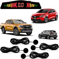 Sensor de Ré Estacionamento Emborrachado 4 Pontos Display Led Preto Fosco