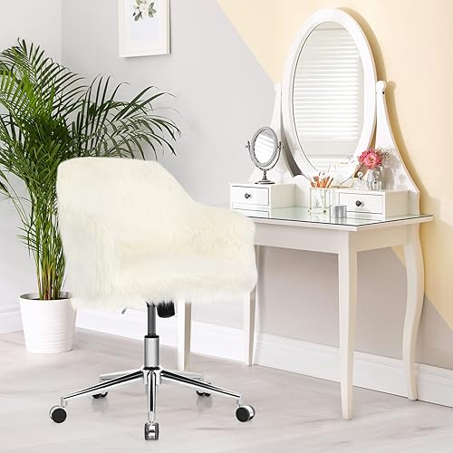 Miniatura 2 de COSTWAY Silla de escritorio de piel sintética, mullida tapizada, giratoria, para maquillaje con altura ajustable, reposabrazos, silla de trabajo