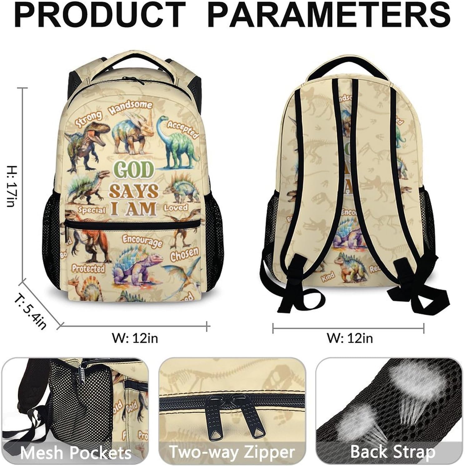 Kids Backpack for School, 17 Inches Dinosaur Backpack for Toddlers Boys, Durable Large Capacity God Says I Am Bookbag for Preschool Elementary Travel, Back to School Supplies Gifts