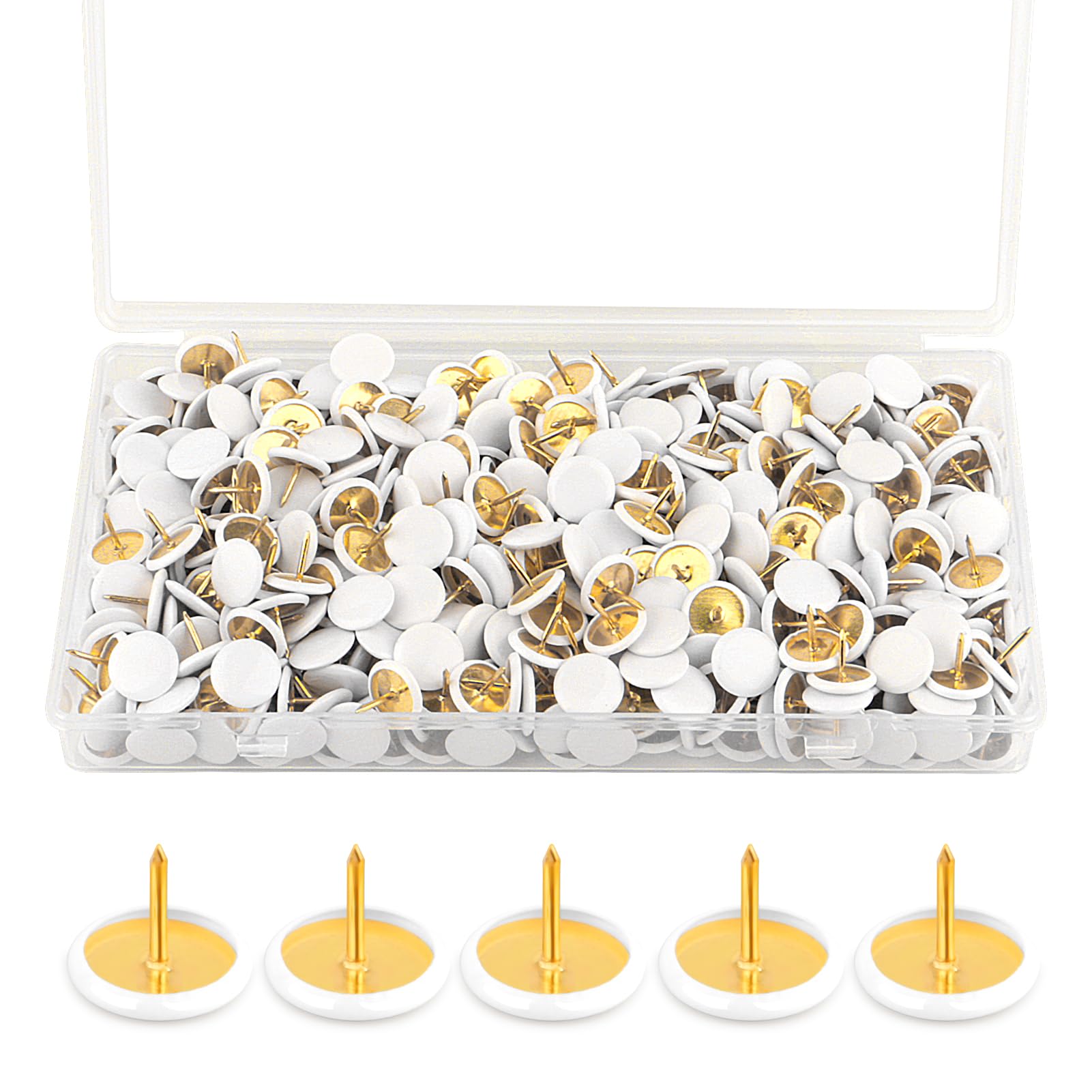 400 PCS White Drawing Pins Kit Round Head Thumbtacks Metal Push Pins Drawing Pins for Notice Board Decorative Thumb Tacks for Pinboard Bulletin Board Map Photo Wall