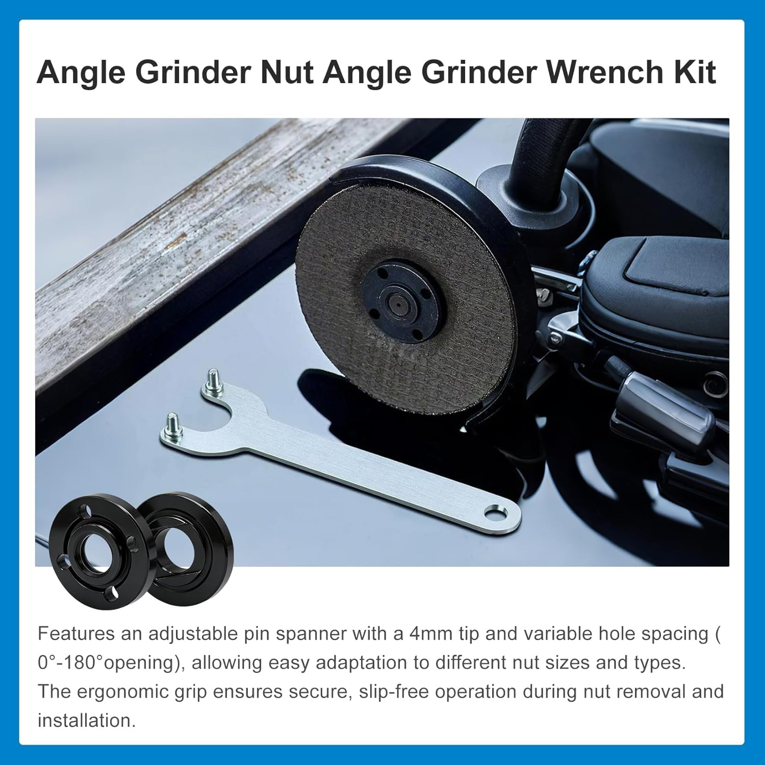Angle Grinder Nut Angle Grinder Wrench Kit, 5/8"-11 Flange Metal Lock Nut Wrench Compatible with De-walt, Bo-sch, H-itachi, M-etabo, Ry-obi, 4-1/2", 5", 7" Grinders