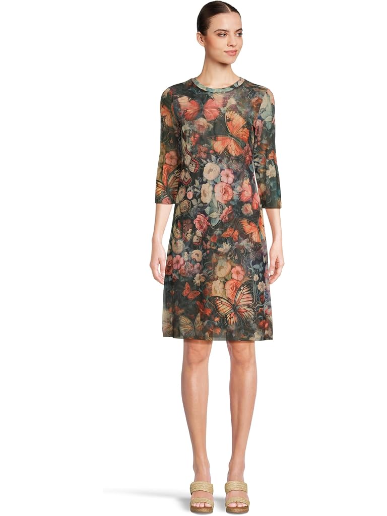 Multi Johnny Was 3/4 Sleeve Mesh Midi Dress- Teyros