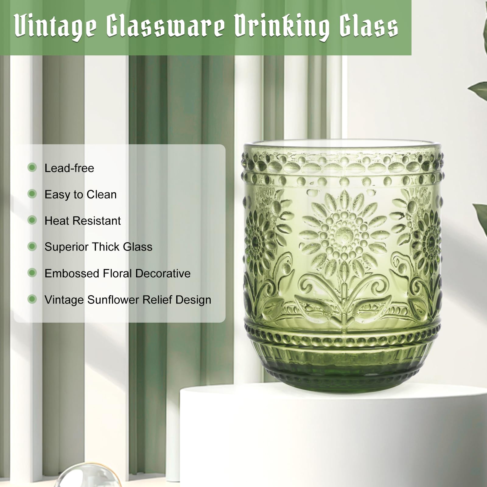 Topsky Lot de verres à boire vintage de 173,5 g - Motif floral en relief - Pour whisky, bière, jus, cocktail