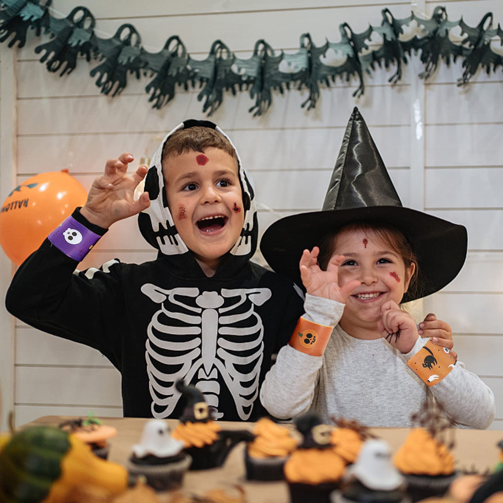 24 Bracelets Slap Halloween Pour Enfants - Avec Tatouages Temporaires Cicatrices