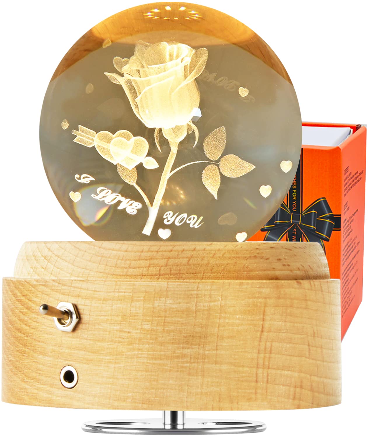 Amazon.com: 3D Crystal Ball Globe Rose Music Box with LED Night