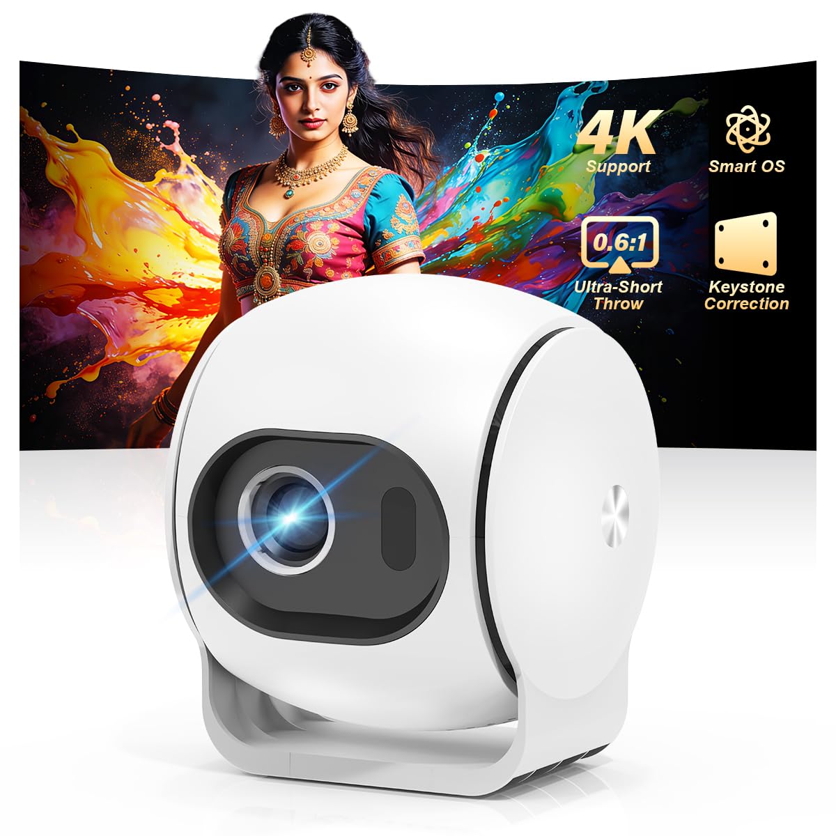 zitronix® Projector for Room, Android 13, 0.6: 1 Ultra Short Throw Home Use | Compact Design, LCD Material, 1 Set, Keystone Correction, HDMI/WIFI/USB, 65W Type-c Power Port, PD30W Power Bank Permitted-image-6
