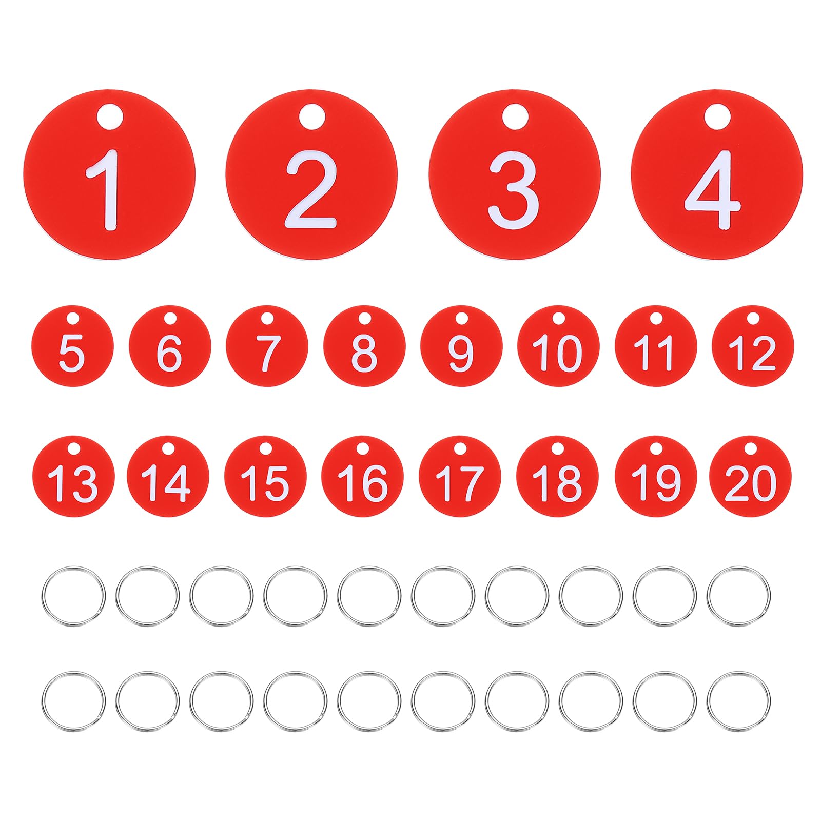 PATIKIL 20PCS Number Tags 1-20, Table Number Key Tags Plastic Numbered Keychain with Key Rings for Organizer Field Sales Hangers Clothes Labels ID, Red — image 1