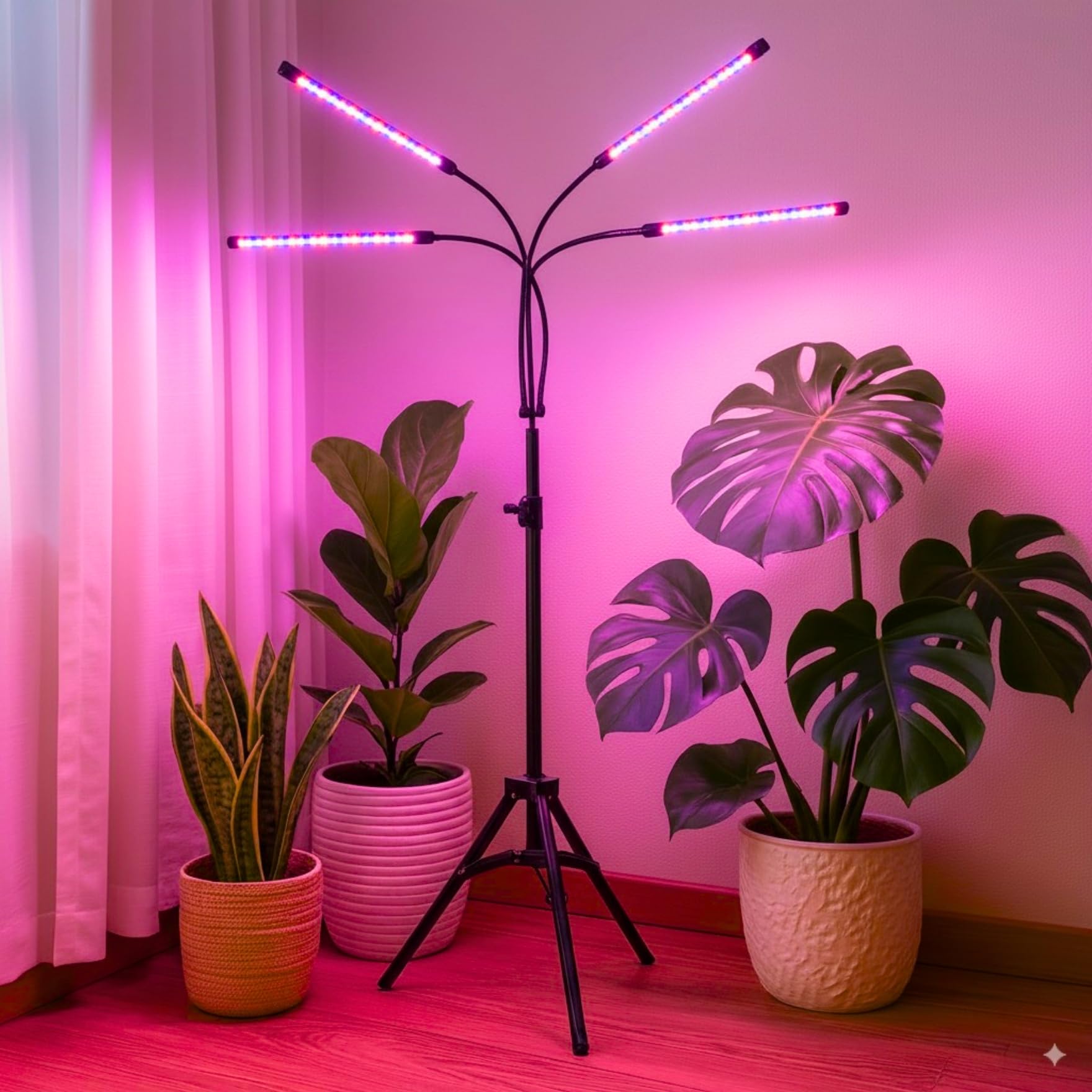 ecofynd Grow Light for Indoor Plants, 10 Dimmable Brightness, 4/8/12 Hrs Auto On/Off Automatic Timer, 4 Head LED Grow Lights for Plants, 2.4M Wire, Artificial Sunlight for Plants (Black, GROWLIGHT005)