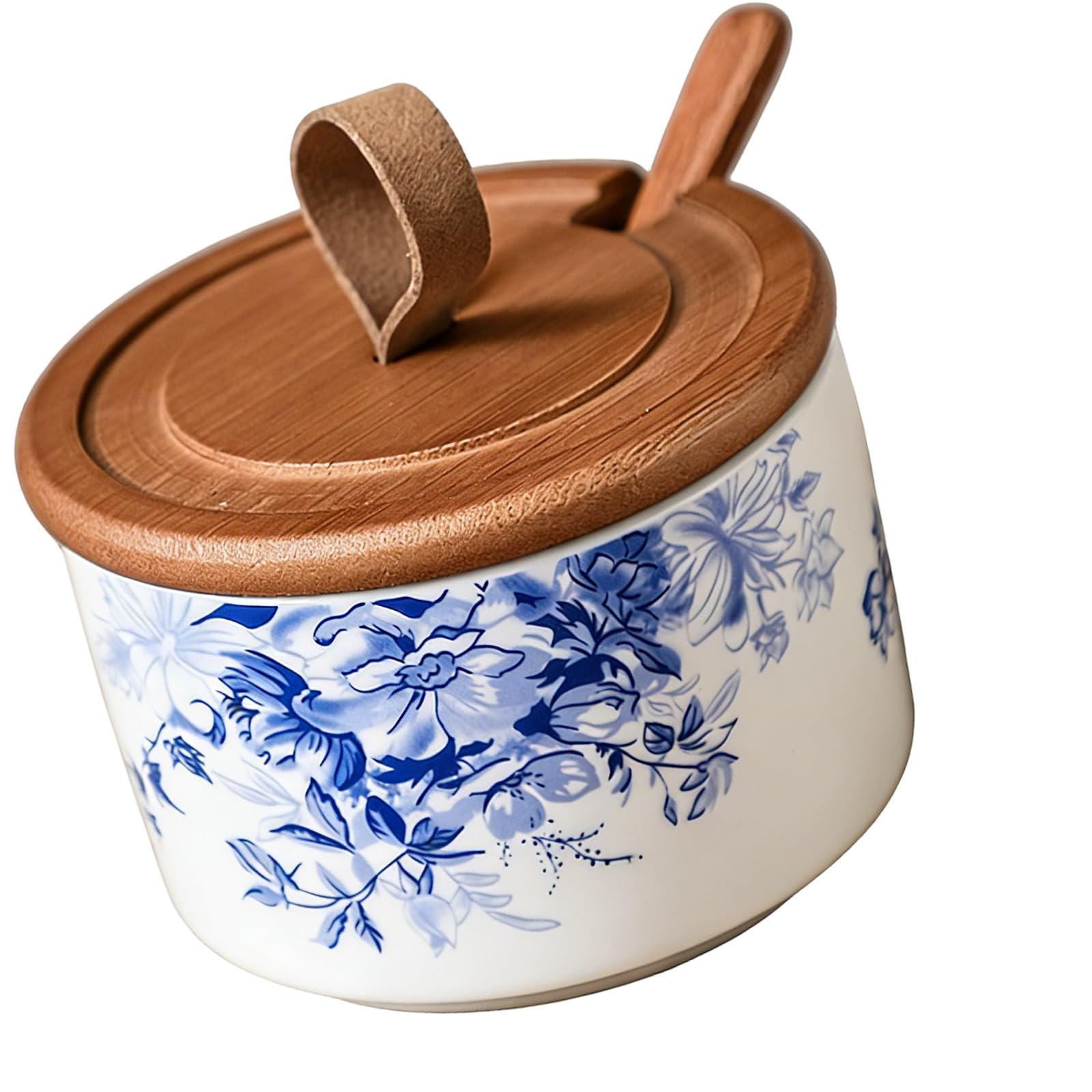 LUCKGONI Elegant Retro Ceramic Salt Jar With Lid And Measuring Spoon Seasoning Container for Countertop Kitchen Gadget