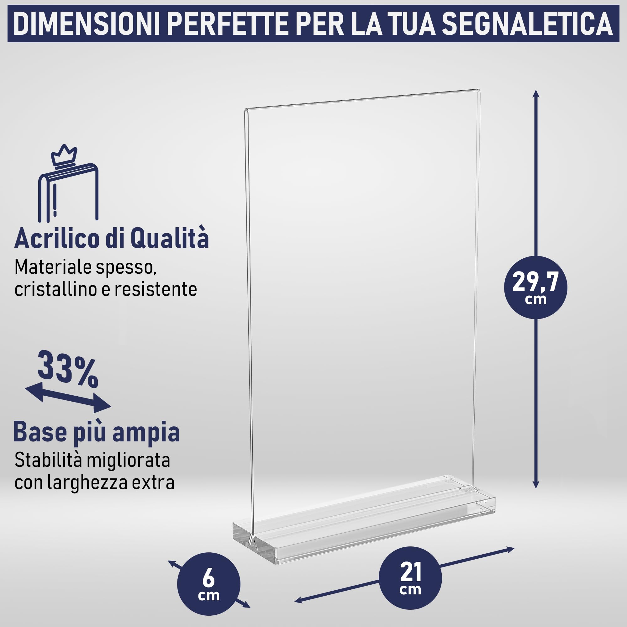 Porta cartelli in acrilico A4 confezione da 6 espositori bifacciali bordi lucidi