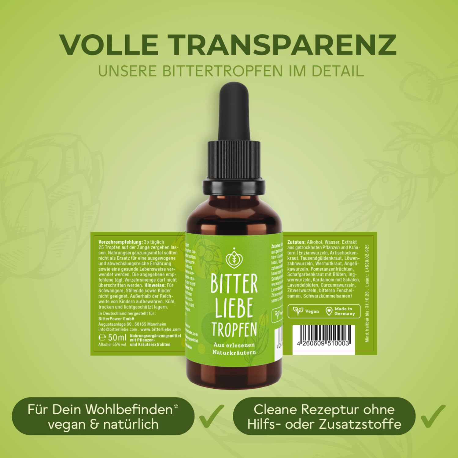 BitterLiebe Bittertropfen - Bitterstoffe aus hochwertigen Bitterkräutern - Tropfen mit praktischem Pipettenverschluss - inspiriert durch Hildegard von Bingen - 50ml