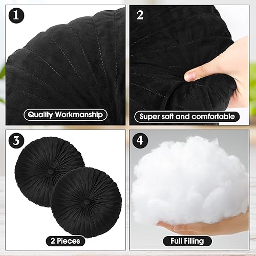 Miniatura 4 de Namalu 2 almohadas redondas de 13.8 pulgadas, almohadas decorativas redondas de terciopelo para el suelo, almohadas de calabaza con botón central