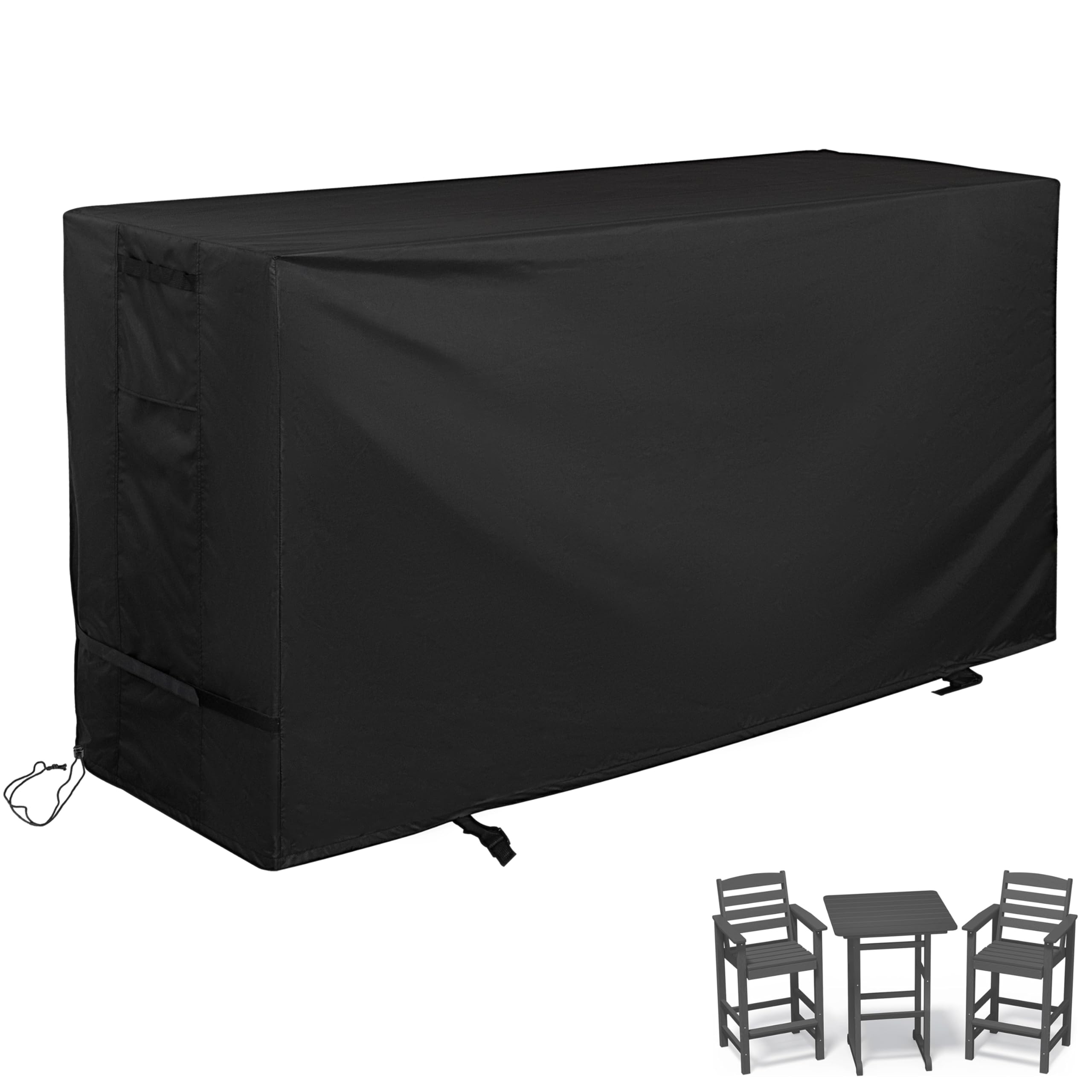Funda para Patio con Altura de Barra, Tela Oxford Impermeable, Color Negro, se Adapta a 3 Piezas de Mesa y sillas Altas al Aire Libre, Ajuste Personalizado con cordón y Gancho y Bucle