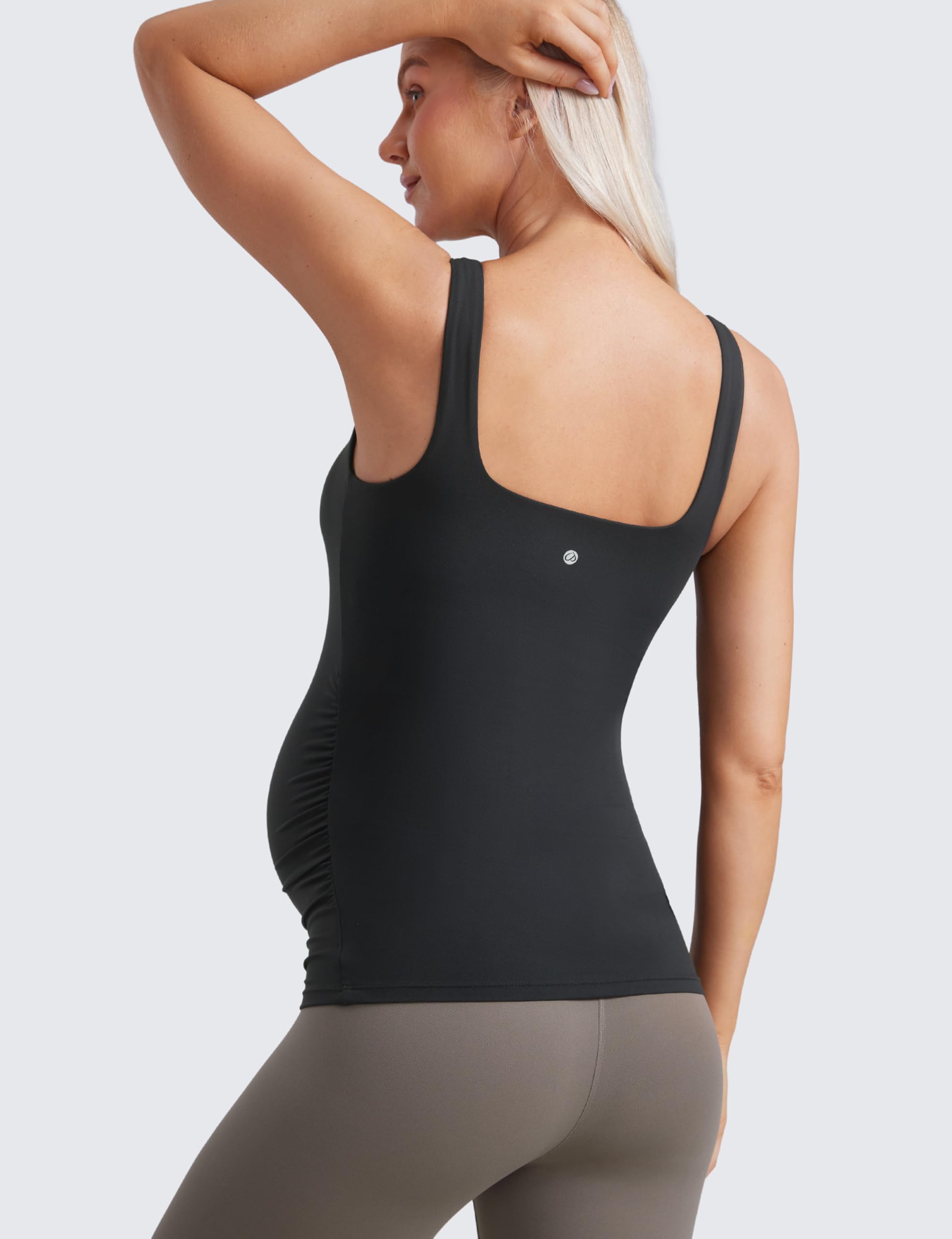 CRZ YOGA Butterluxe Femmes Carré Cou Maternité Réservoir Hauts Ruché Grossesse Yoga Chemise Rembourré