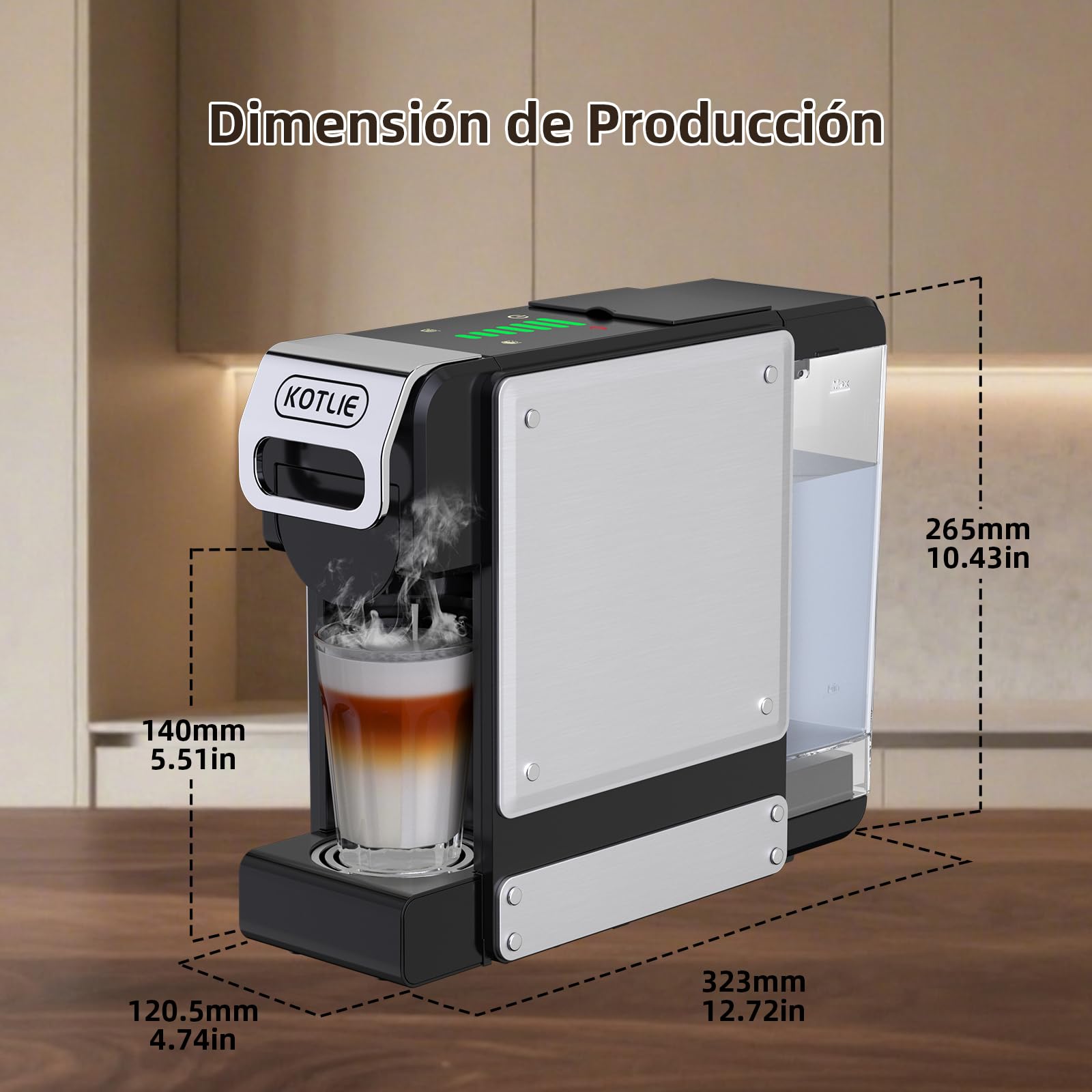 4 en 1 Máquina de Café en Cápsulas 19BAR para Lavazza MIO/Nespresso Original/Dolce Gusto cápsulas y Café Molido, Máquinas Automáticas de Café Espresso en Cápsulas Pequeñas, 1L, 1450 W