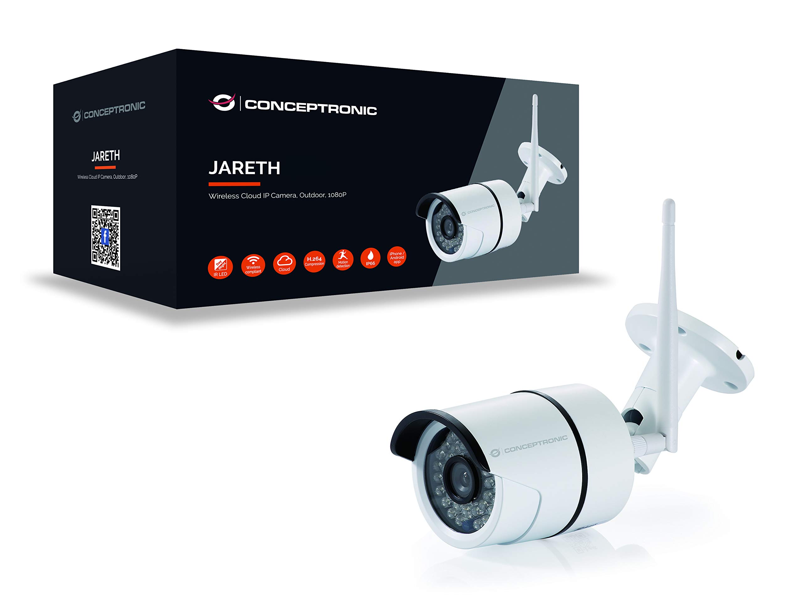 CONCEPTRONIC CAMARA IP JARETH01W 1080P QR LED EXTERIOR/INTERIOR WIFI CLOUD COMPATIBLE CON ALEXA