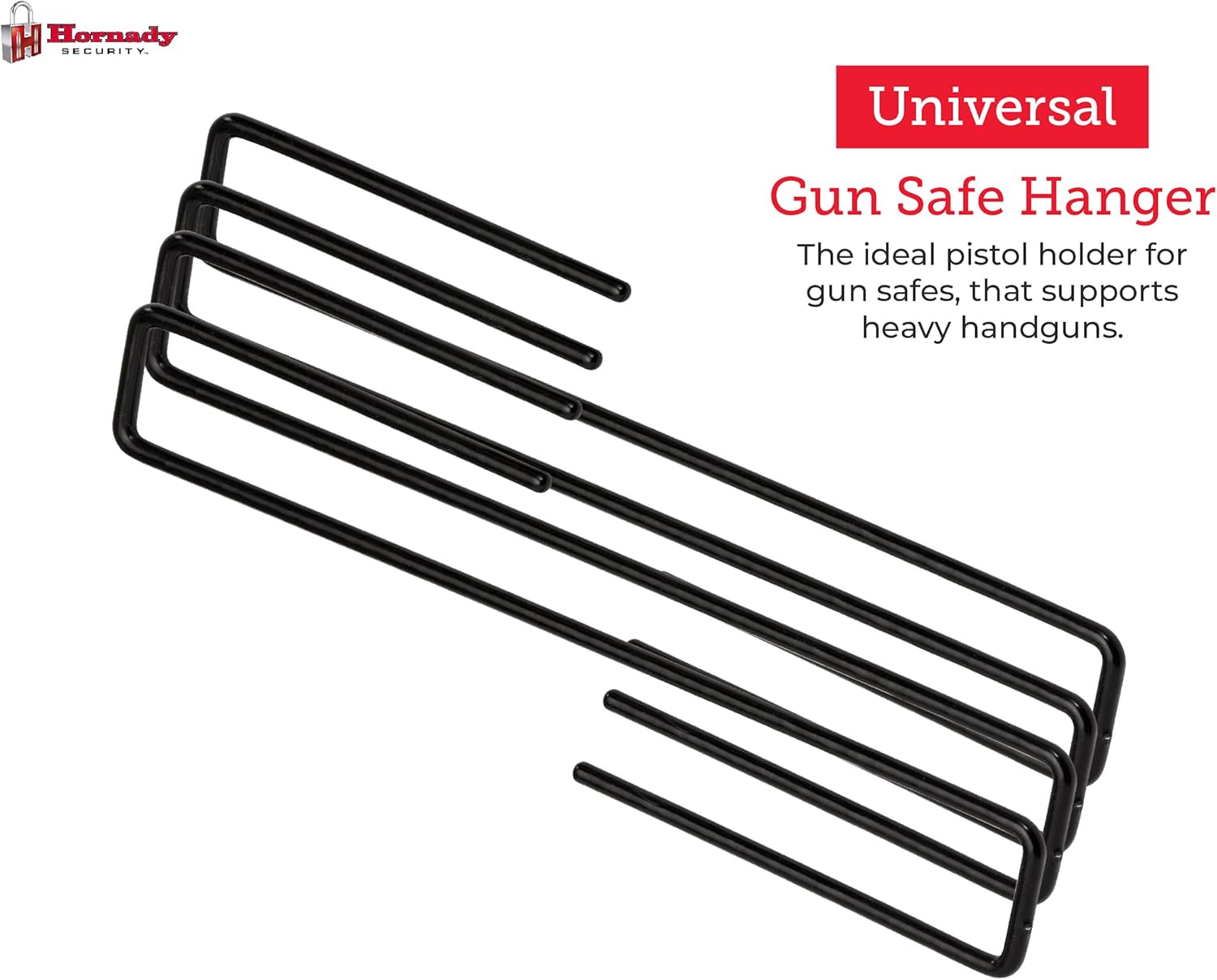 Hornady Universal Handgun Hangers, 95870, 4pk - Maximize Gun Safe Space with Easy Access Under Shelf Storage Gun Hangers -PVC Coated Steel Wire Pistol Holder Protect & Store 22 Caliber Handgun & More