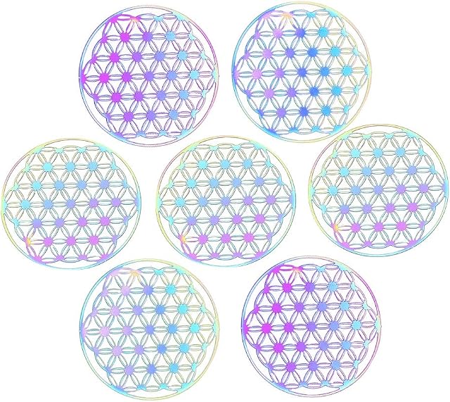 UNICRAFTALE 50pcs 201 Stainless Steel Filigree Joiners Links Multi-color Flat Round with Flower of Life Link Etched Metal Embellishments Connector for DIY Necklace Bracelet Jewelry Making 40x0.2mm