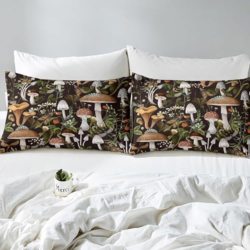 Miniatura 4 de Castle Fairy Juego de funda de edredón de hongos, tamaño King, 3 piezas, diseño de hojas botánicas de acuarela, bonito juego de ropa de cama de