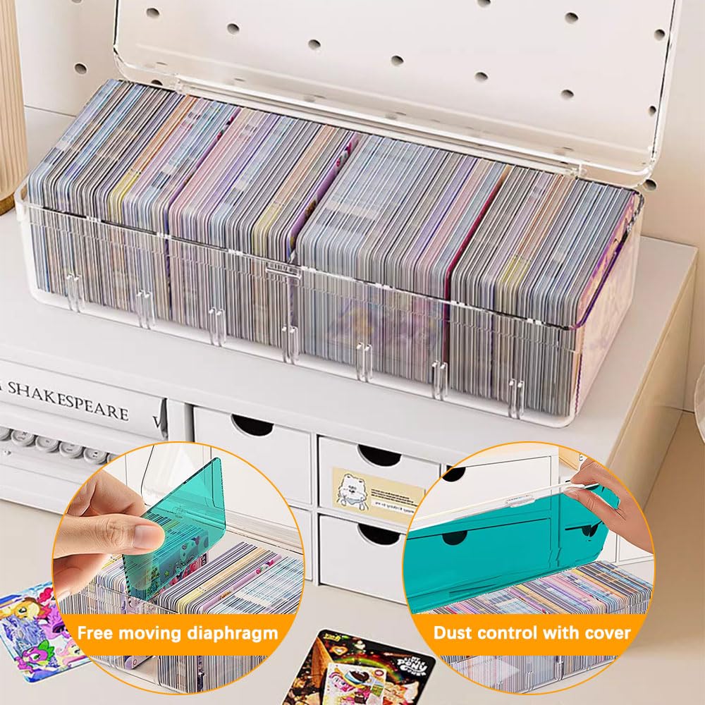 2Pcs Caja para Tarjetas, 24,8 x 10 x 7,5 cm - Organizador Transparente con Separadores Ajustables, Ideal para Tarjetas de Estudio, Tarjeta de Visita, Notas y Tarjeta de Colección