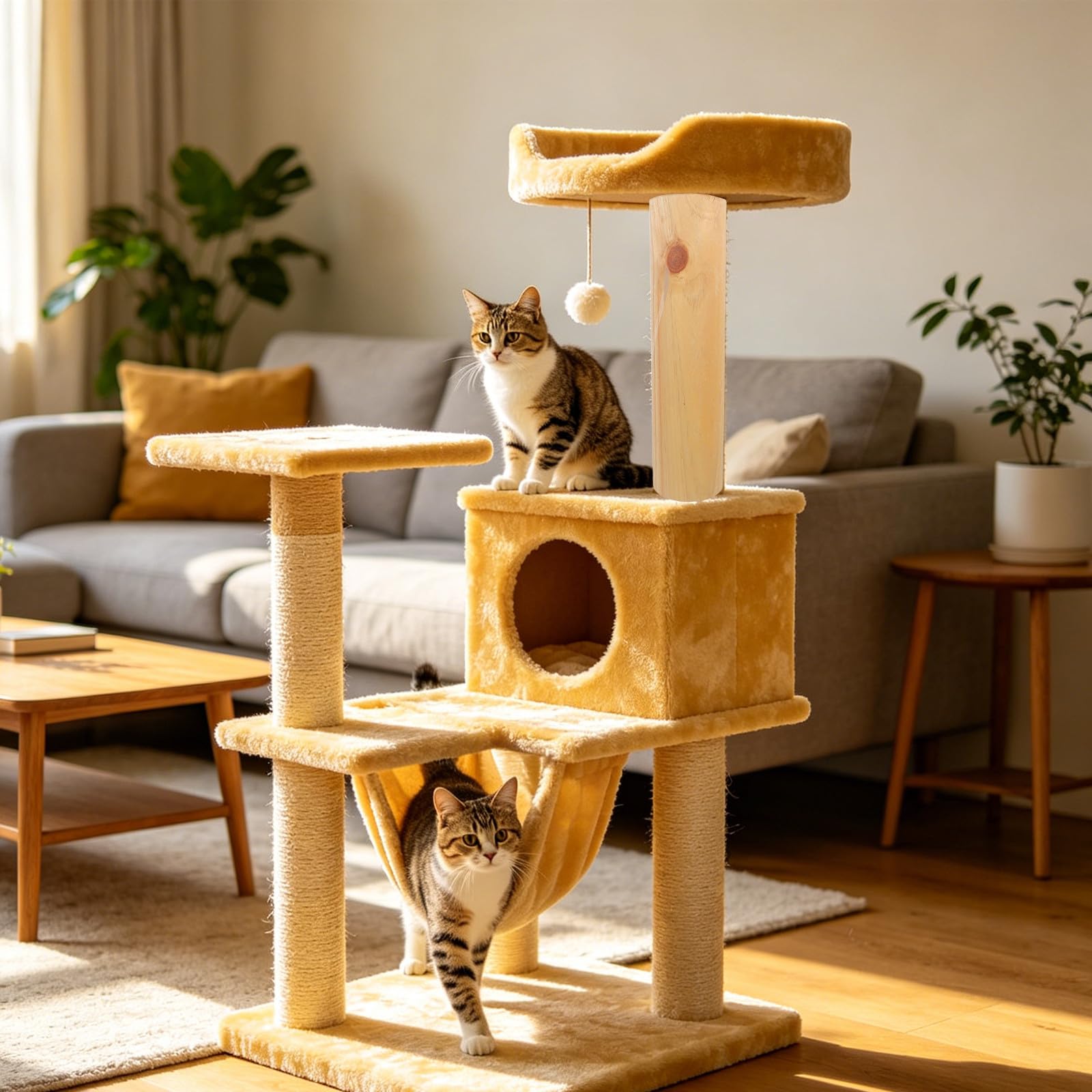 Ersatzstamm für Bodenkratzbaum, Kratzbaum aus Holz, Nachfüllstämme für Haustiere, DIY-Haustiermöbelzubehör für Katzenspielplätze, passend für 8-mm-Schrauben, 35 x 10 cm / 14 x 4 Zoll