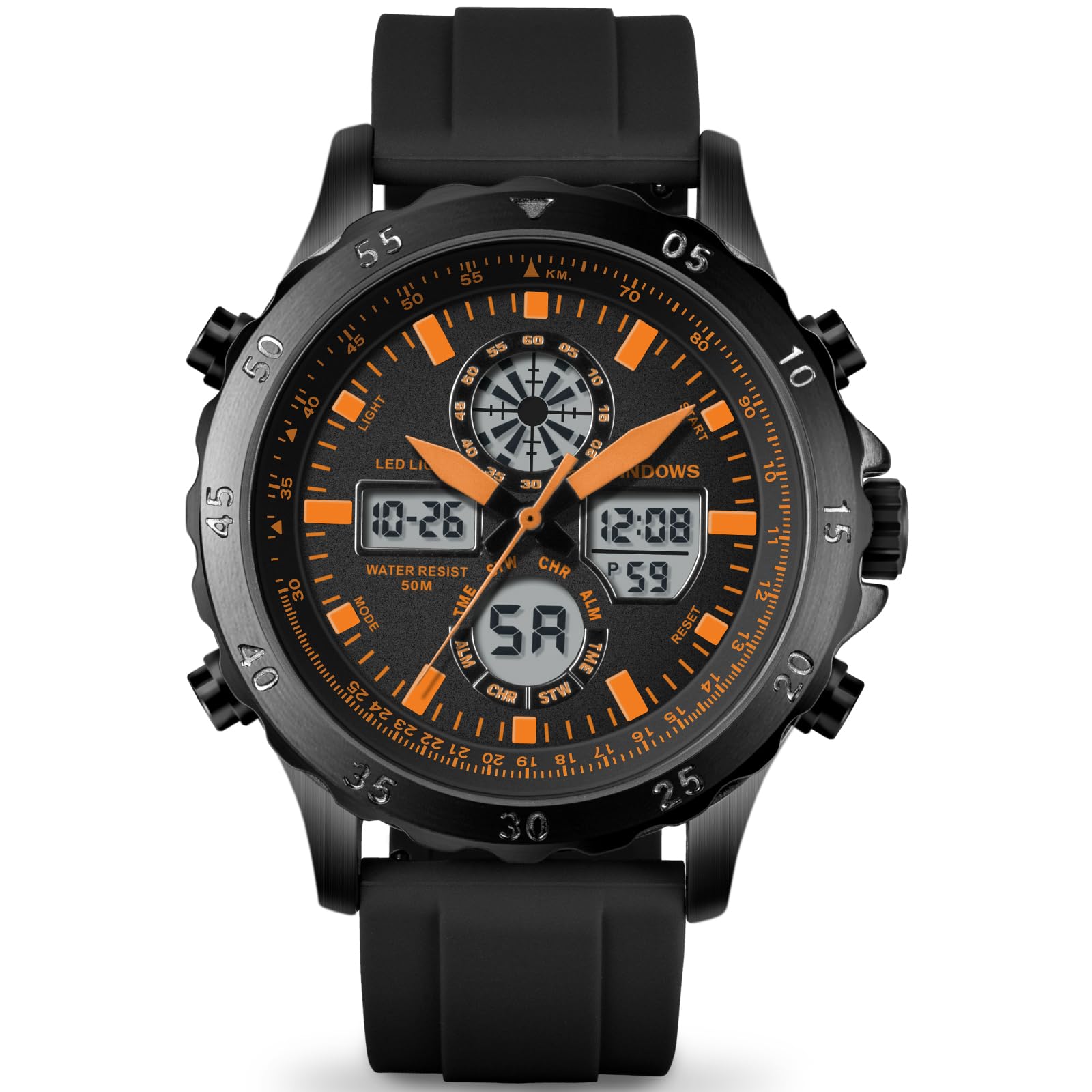 PINDOWS Uhren für Herren, wasserdichte analoge oder Digitale Sportuhren für Herren; multifunktionale, robuste Outdoor-Uhr mit LED-Hintergrundbeleuchtung, Alarmfunktion, Stoppuhr