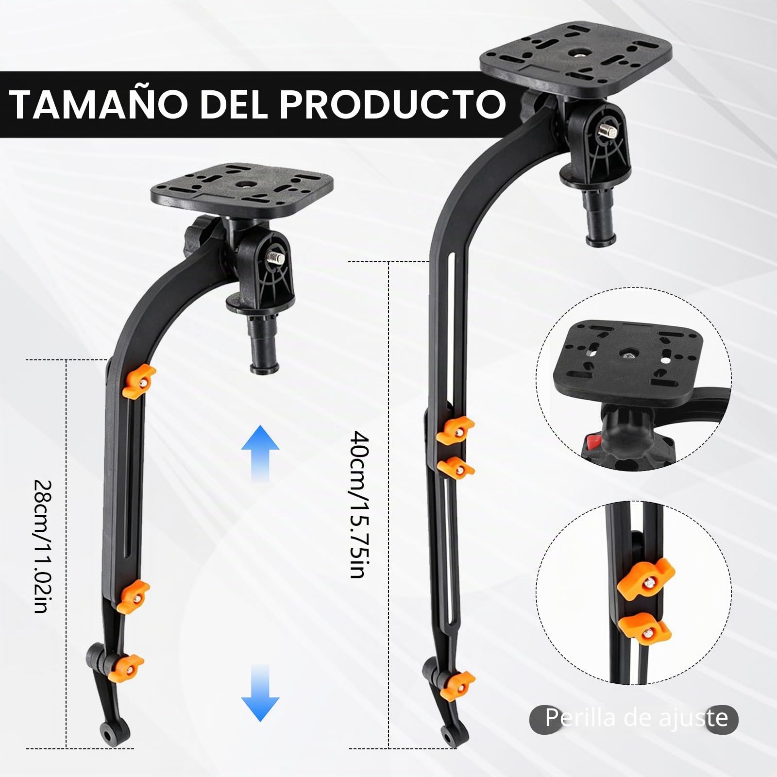 Soporte para Sonda De Pesca, Soporte Giratorio De 360 ​​Grados Soporte para Sonda con Abrazadera Ajustable Y Placa De Montaje Universal para Barcos Y Kayaks Altura De 28-40cm