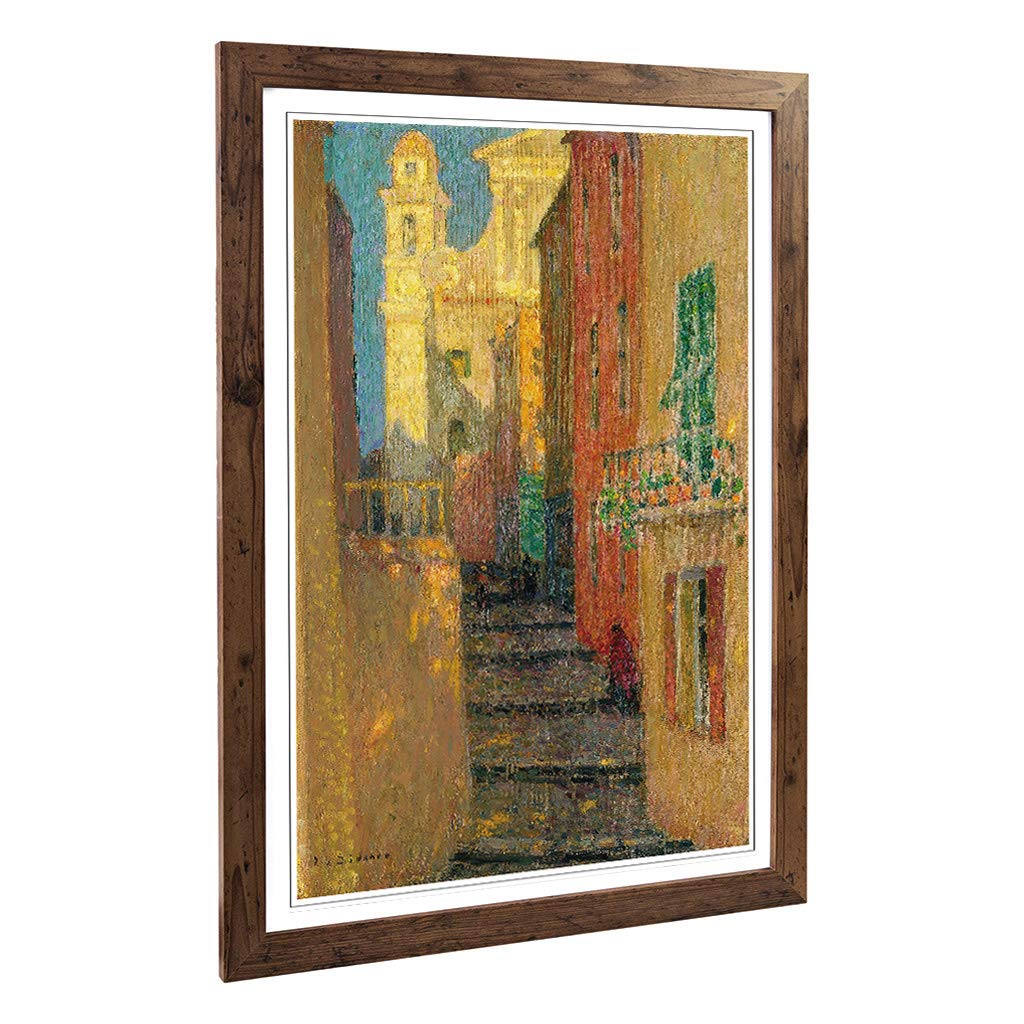 Big Box Art Framed Print of Henri Le Sidaner Street Steps Design | Wall Art Picture | Home Decor for Kitchen, Living, Dining Room, Bedroom, Hallway, Office, Walnut, A2 / 24.5x18 Inch / 62x45cm