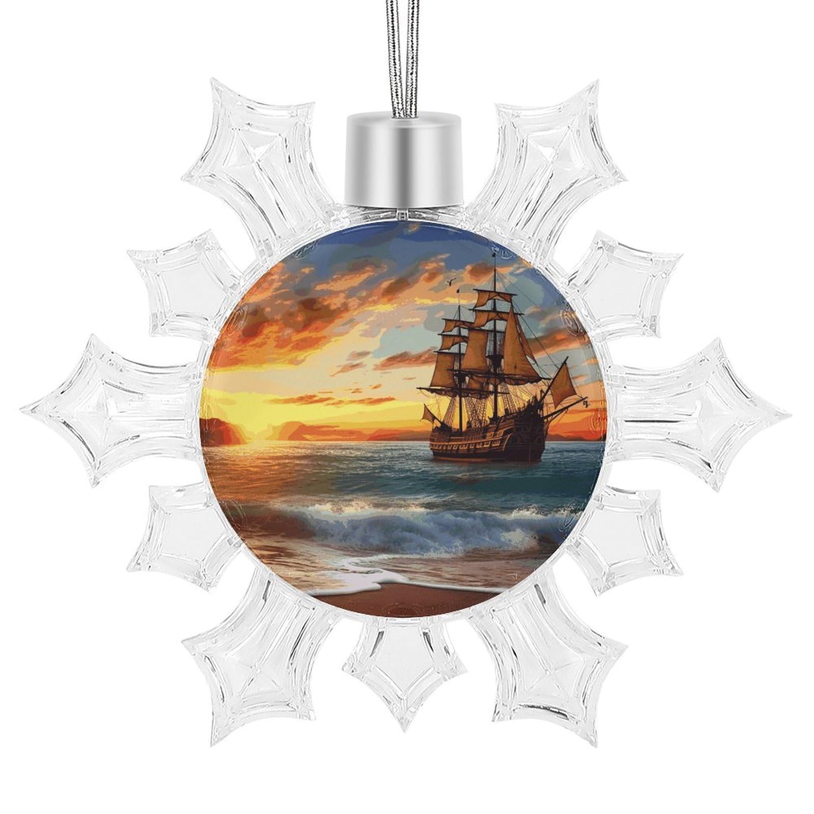 Pirate Ship in The Sunset Snowflake Ornaments Cute Snowflake Pendant Exquisite Christmas Tree Ornaments for Christmas Weddings New Year Birthday Holiday Celebration