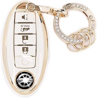 for Nissan Key Fob Cover with Keychain - Premium Soft TPU Protection Car Key Case Shell for Nissan Altima Maxima Rogue Armada Sentra 370z Pathfinder Murano,5 Buttons (White)