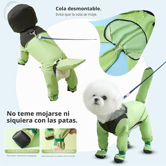 Foto 6 de 6 de PETCUTE Chubasquero para Perros con Capucha,Ajustable Impermeables para Perros con Banda Reflectante,Cuatro…