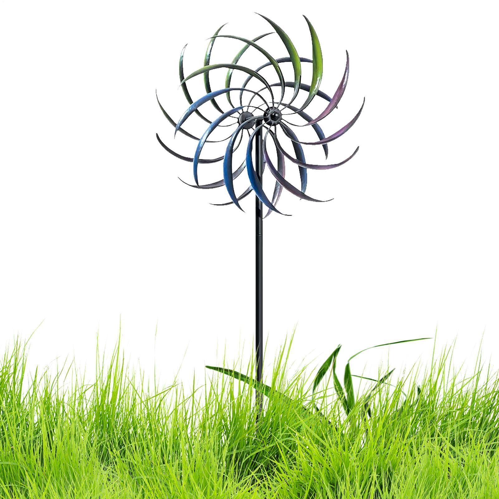 Metall Doppel Windrad mit Gegenläufigen Rotoren | 200x40cm Windspiel Windmühle für Garten | Wetterfest und Standfest Garten Wind Spinner, Gartendeko Gartenstecker für Draußen