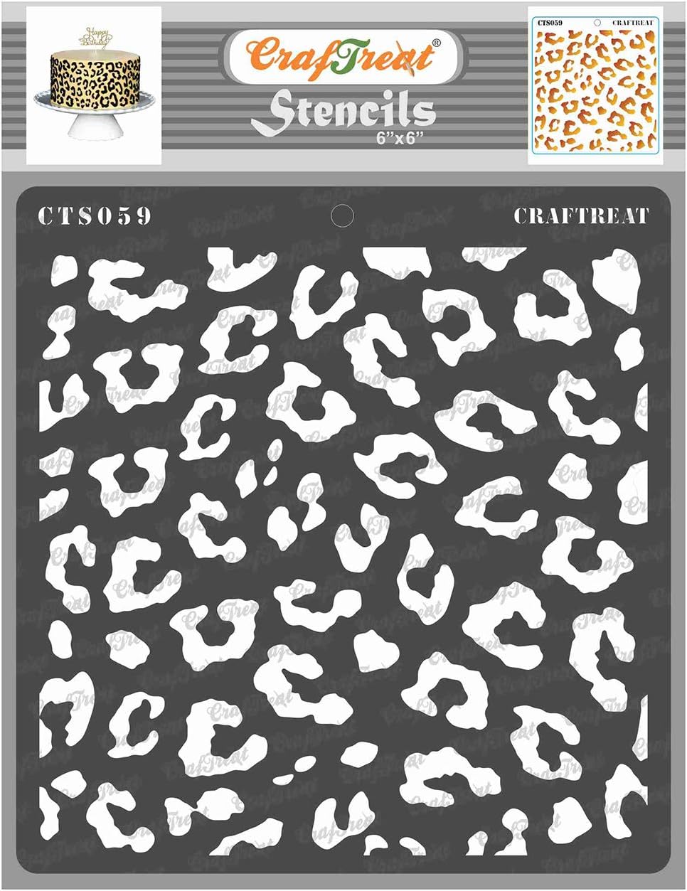 CrafTreat Reusable Cheetah Skin Pattern Stencil 6X6 Inch - Leopard Print Animal Skin Stencils for Furniture Painting on Home Decor, Arts and Wood|Cheetah Print Stencil for Crafts - Cake Stencils
