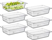 Vista 9 de CURTA Paquete de 6 bandejas de comida NSF, tamaño 1/9 de 4 pulgadas de profundidad, plástico de policarbonato comercial transparente apto