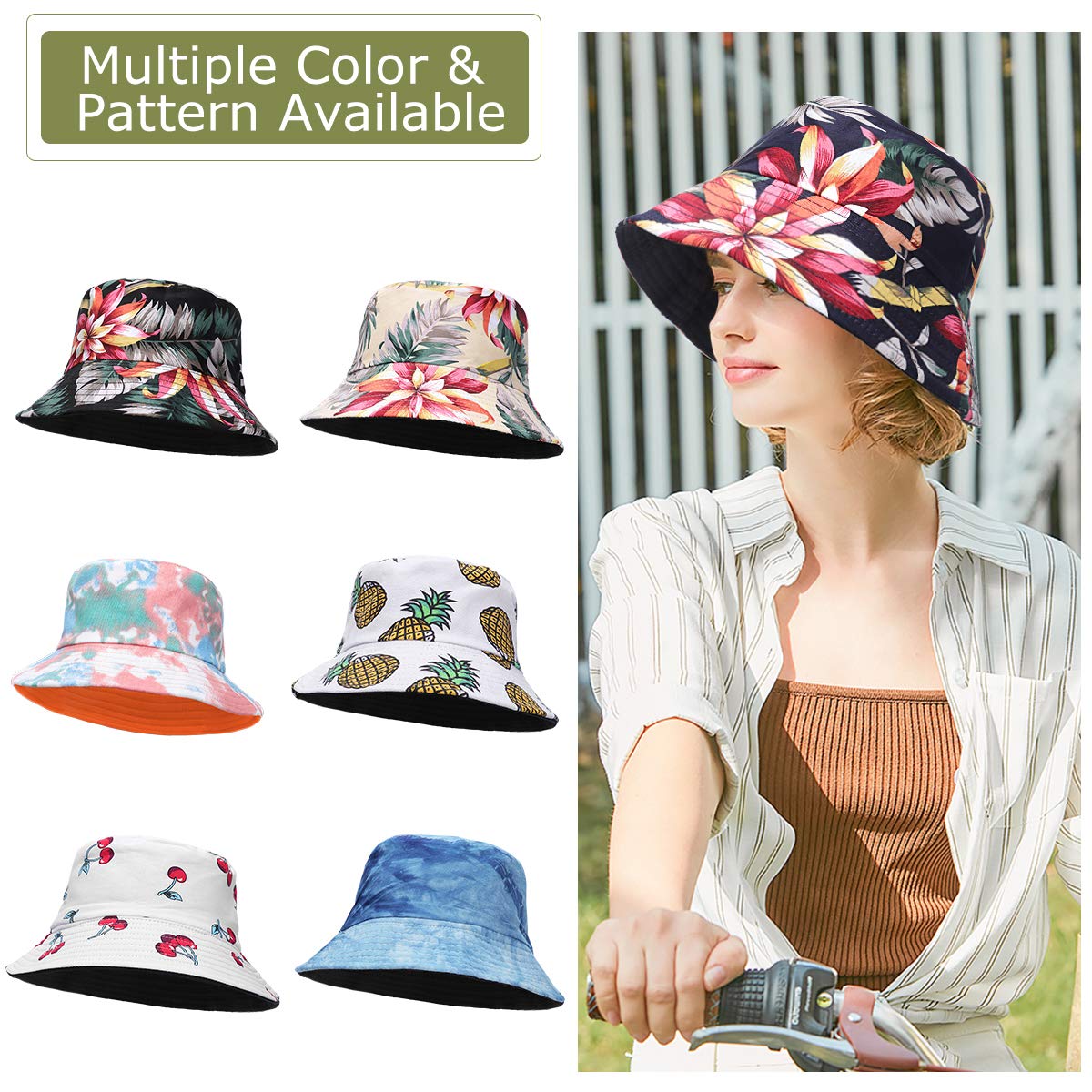 Feng Shui， Sombreros de Pescador para Mujer - Sombreros de Sol de Playa de Verano de algodón Reversible Sombrero de Pescador Plegable para Viajes Playa Senderismo Reino Unido