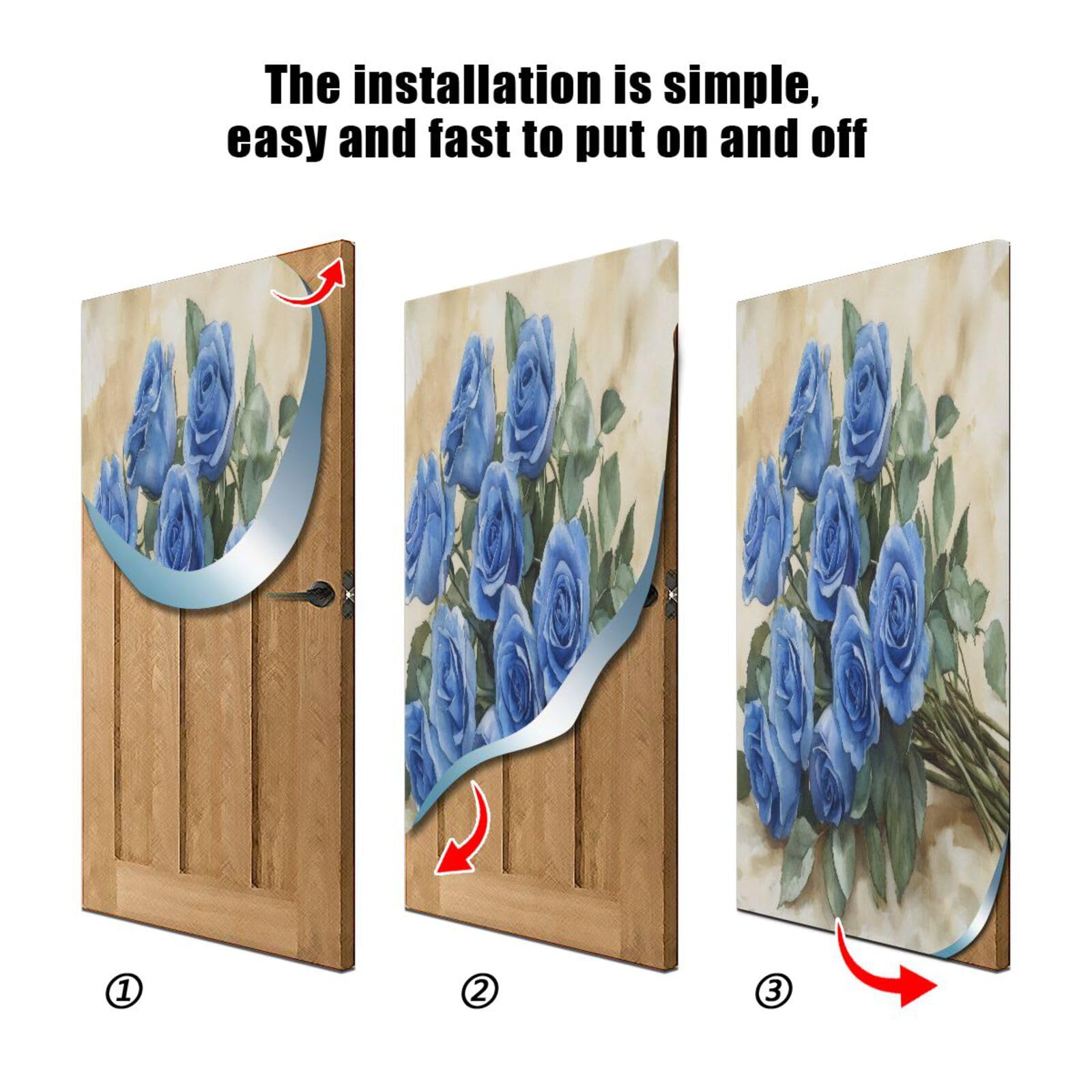 FLildon Valentine Blue Roses Door Cover Decoration, Party Accessory Porch Decor for Festive Ornament Room Door Covers 35 x 79 Inch