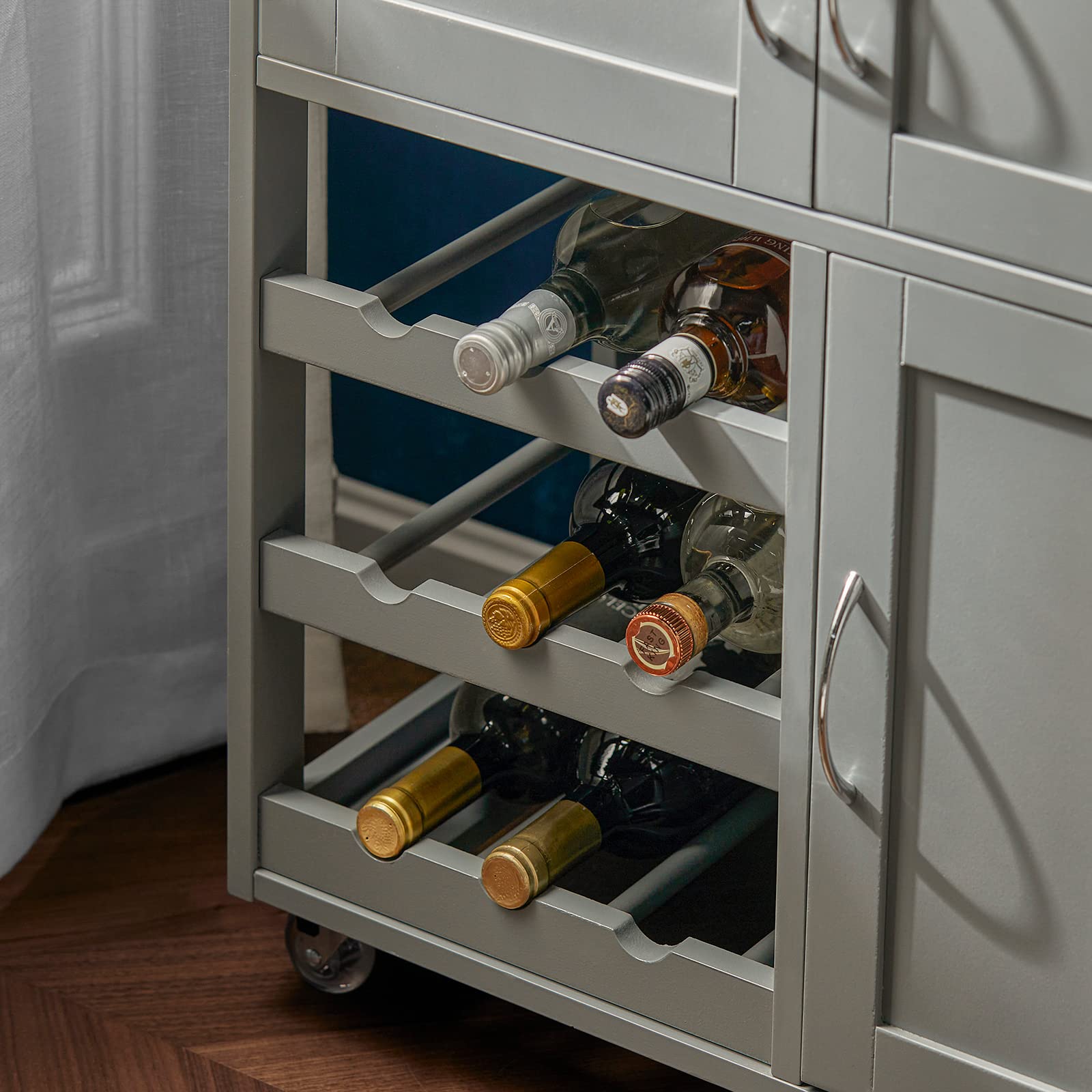 SoBuy Mobile Cucina Salvaspazio con Ruote Carrello Cucina con Cassetti e Portabottiglie, Mobiletto Credenza credenza cucina per Cucina o Sala da Pranzo, Grigio Chiaro 67x86x38cm FKW45-HG
