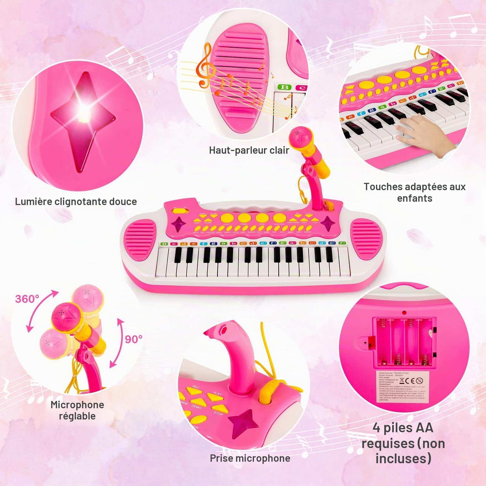 GOPLUS Clavier de Piano à 31 Touches pour Enfant, Jouet Piano Électronique avec Tabouret et Microphone, 22 Démos, pour Garçons et Filles 3+ Ans et Plus (Rose)
