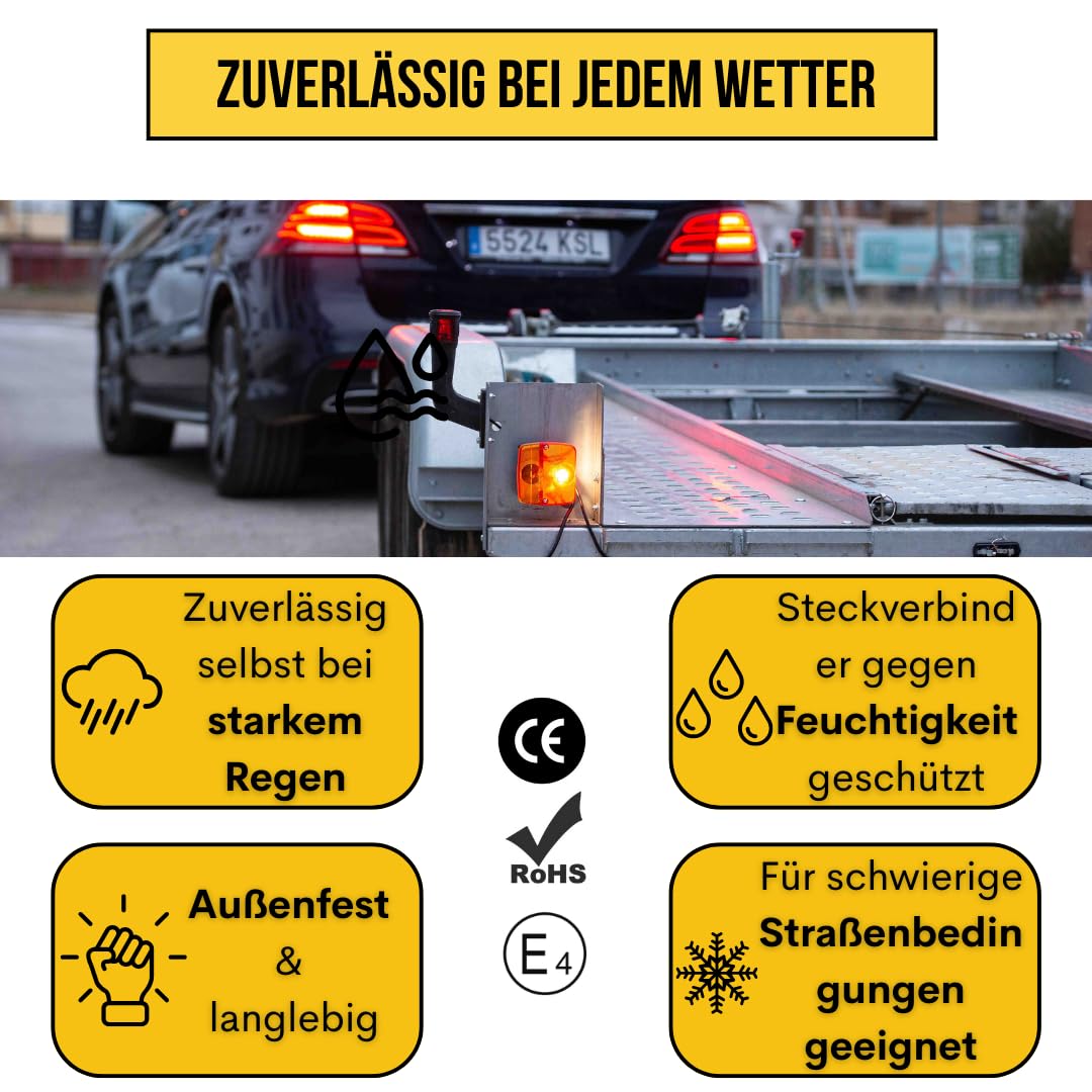 Anhänger Rückleuchten Set magnetisch – Rücklicht Anhänger 12 V Halogen – wasserdichte Anhängerbeleuchtung – 7 m Kabel & 13-auf-7-pol Adapter – Drivegear Komplettset