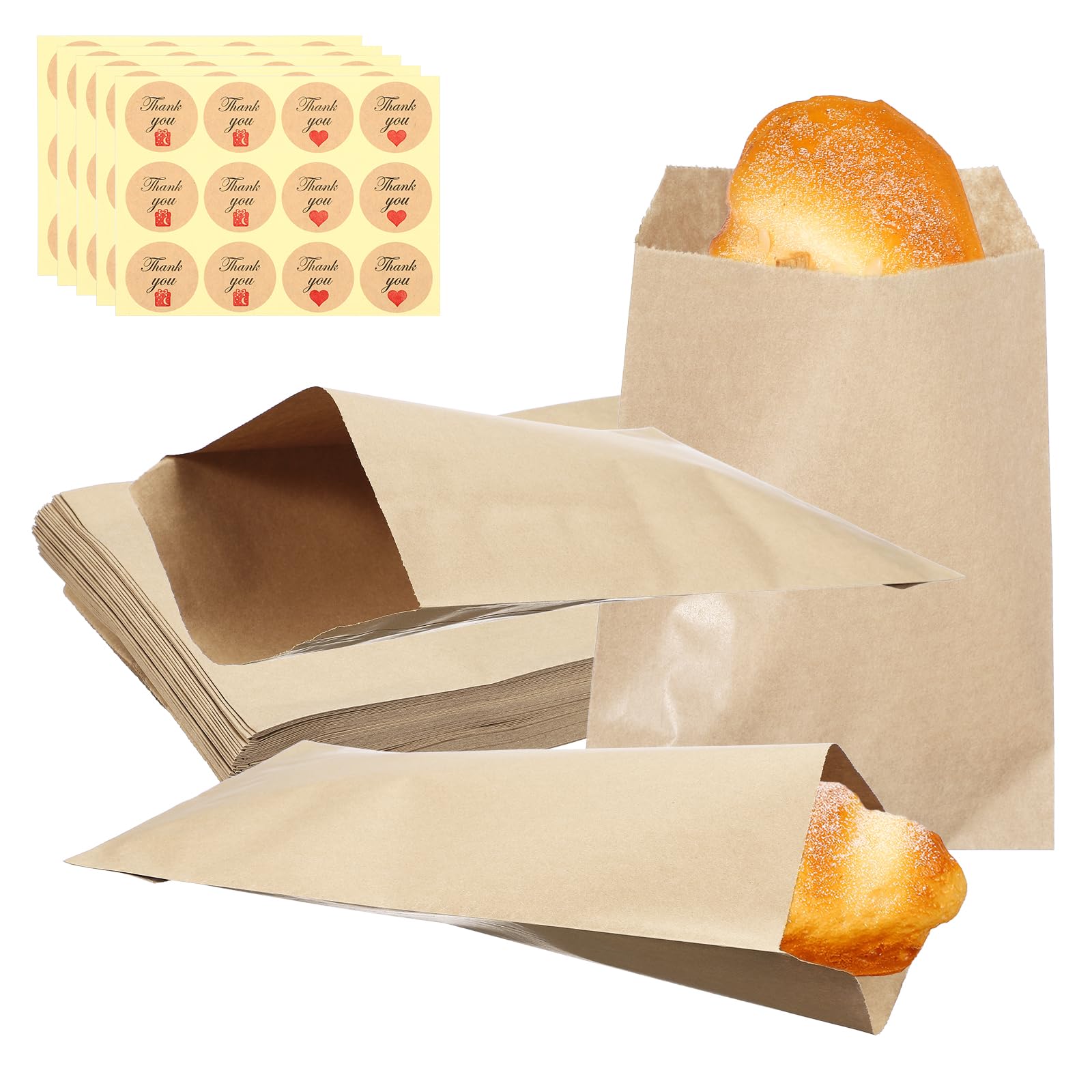 sourcing map 100Pcs Kraft Paper Treat Bags, 24x16cm Greaseproof Favor Gift Candy Bags Small Paper Bag with Stickers for Bakery Cookie Pastry Snack Treat Sandwich DIY Gift Craft, Black