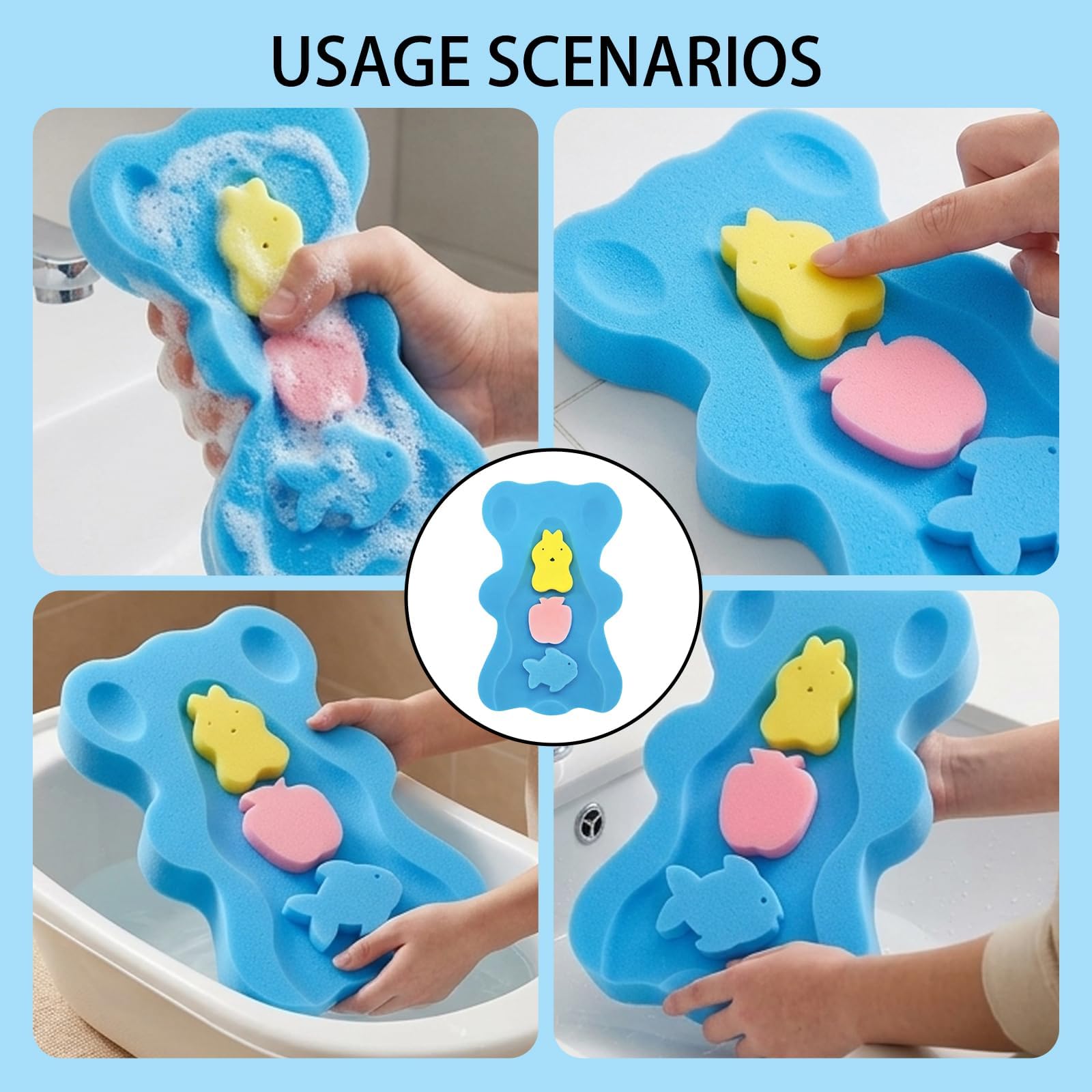 1 Pcs Baby Bath Sponge, Soft Infant Bath Cushion Support, Quick-Drying Travel-Friendly Design, Anti-Slip Bath Seat for Newborns in Sink or Bathtub — view 7