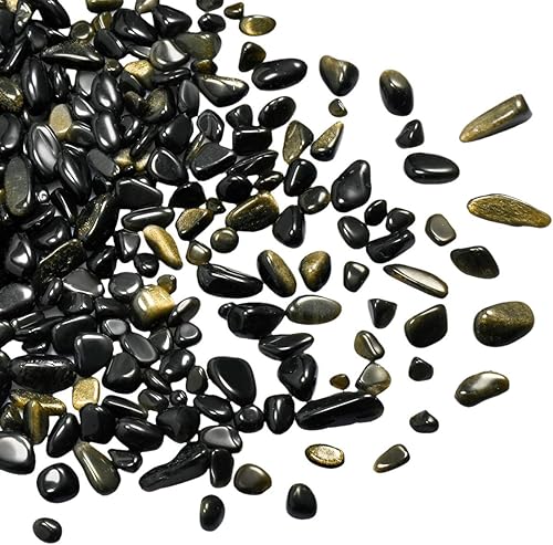 Miniatura 2 de TUMBEELLUWA Chips de 1 libra de piedras rodadas trituradas Reiki de forma irregular, cristal curativo de cuarzo, obsidiana dorada