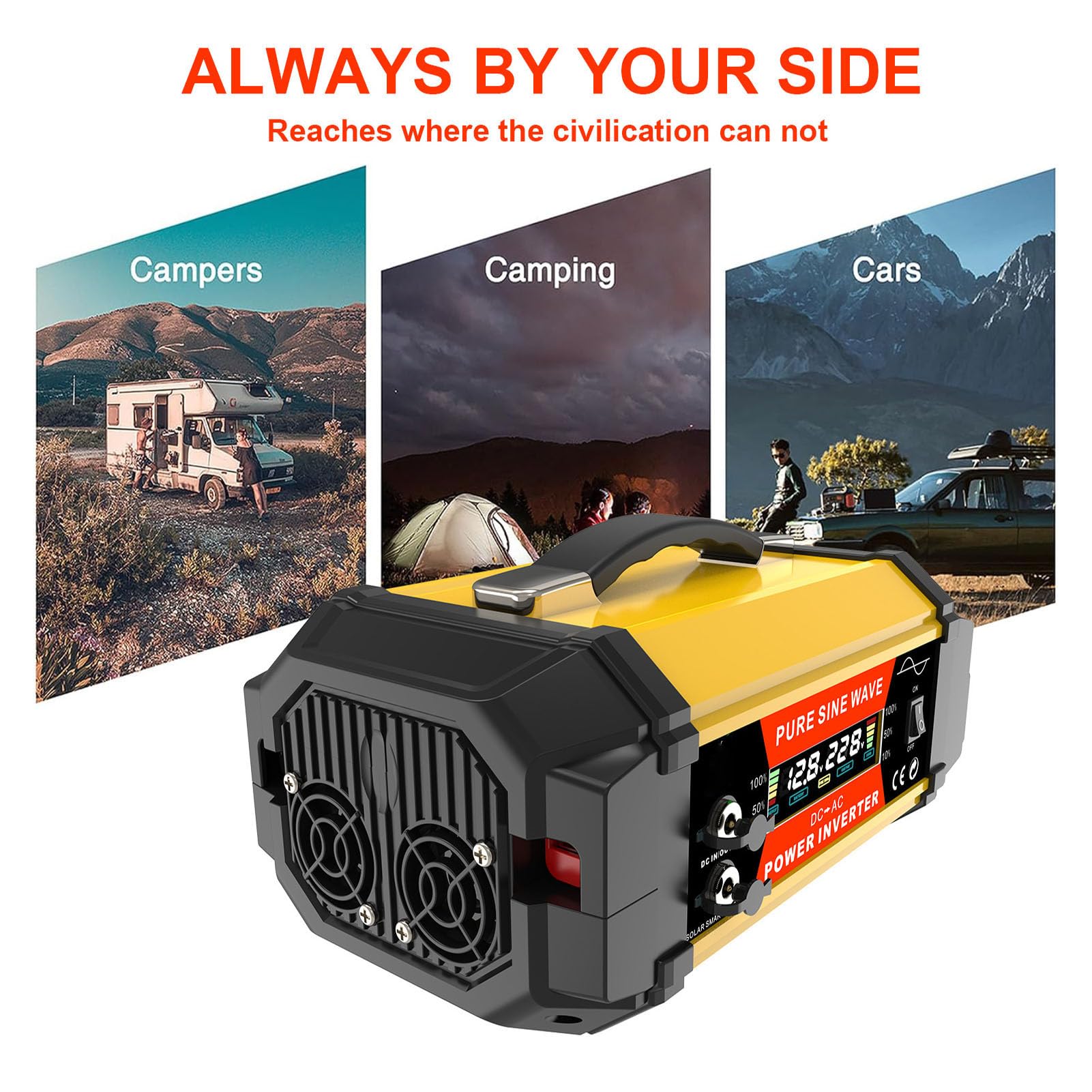 Drfeify Przetwornica Czystej Fali Sinusoidalnej 500 W ABS 12 V do 220 V Falownik Sinusoidalny Falownik Solarny z Wyświetlaczem LCD Podwójny Port USB 1000 W Szczytowy do Użytku na łodzi Samochodowej