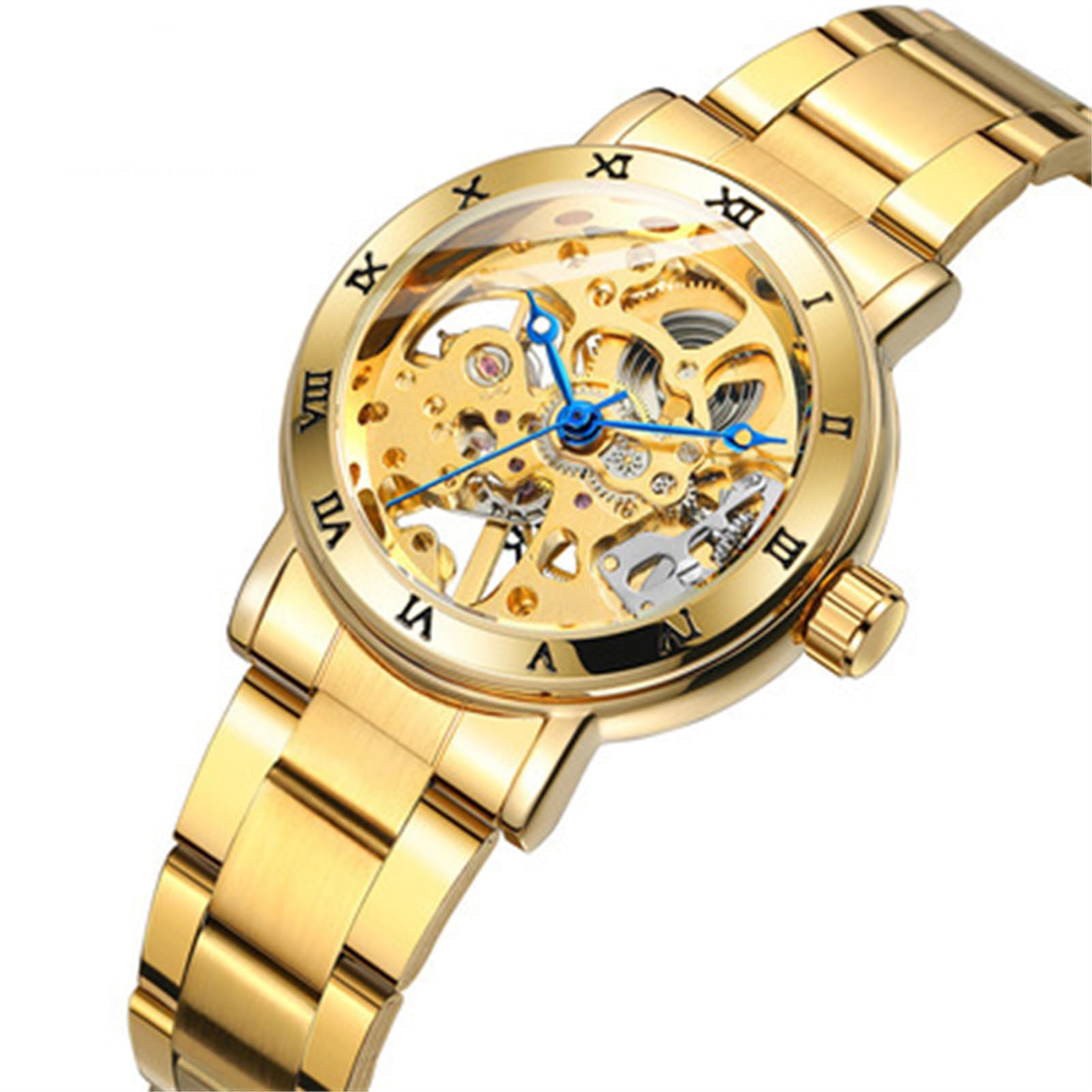 FORSINING Orologio automatico da donna con scheletro meccanico alla moda, cinturino in acciaio inox, quadrante con numeri romani, orologi da donna di lusso